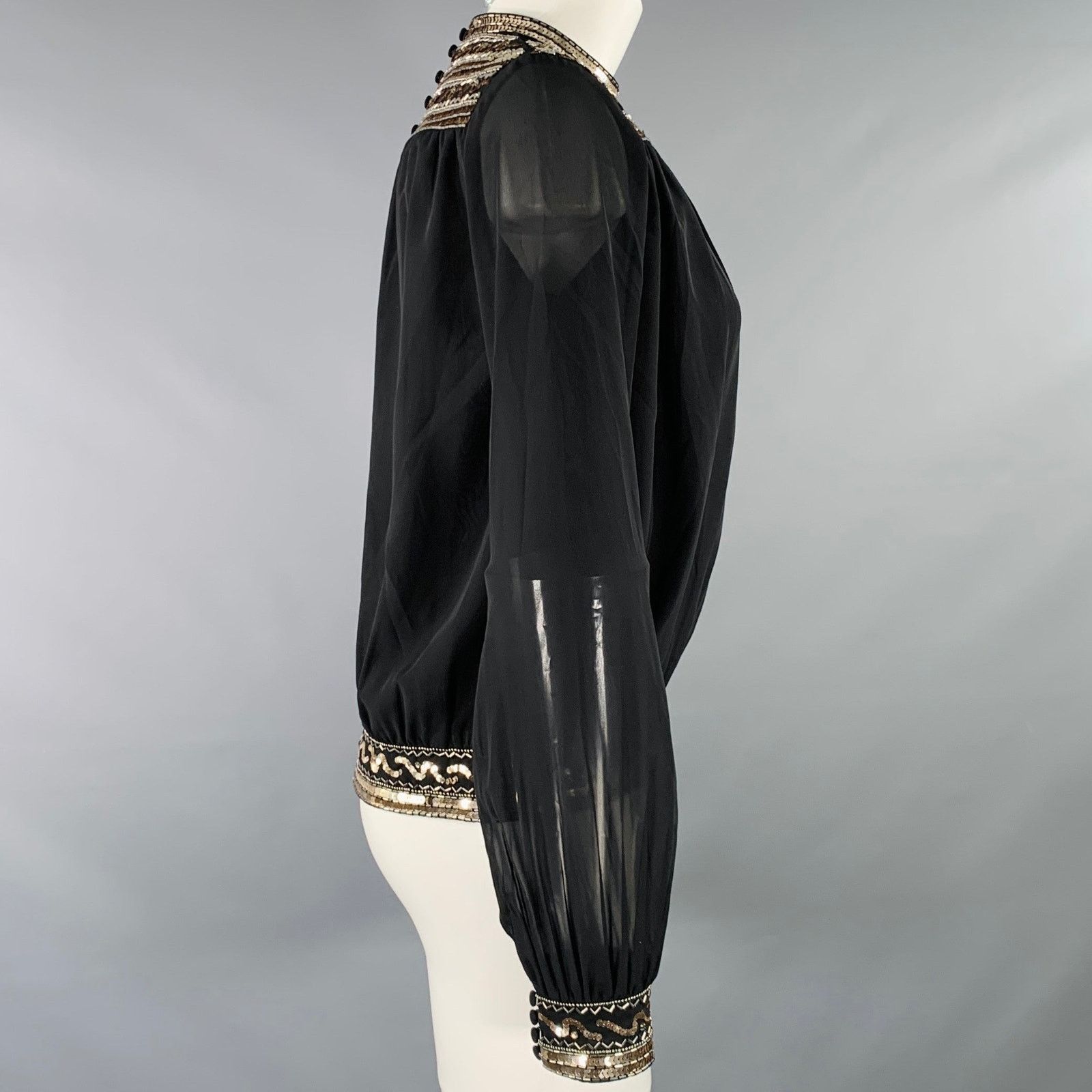 The Kooples THE KOOPLES Size S Black Gold Polyester Long Sleeve Blouse Size S / US 4 / IT 40 - 3 Thumbnail