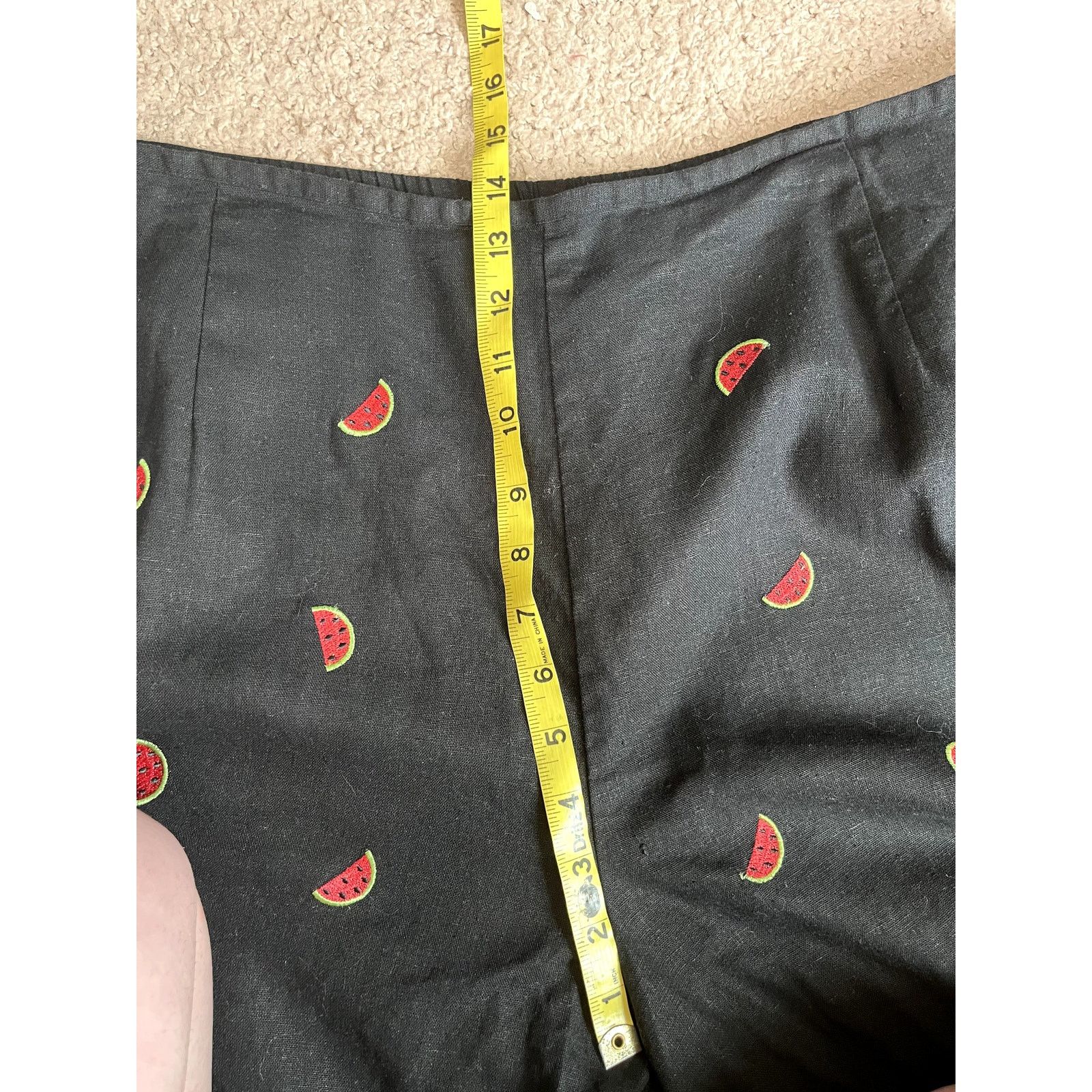 Vintage Black Linen Embroidered Watermelon Nicole Studio Slacks 24 Size 40" / US 18 - 4 Thumbnail