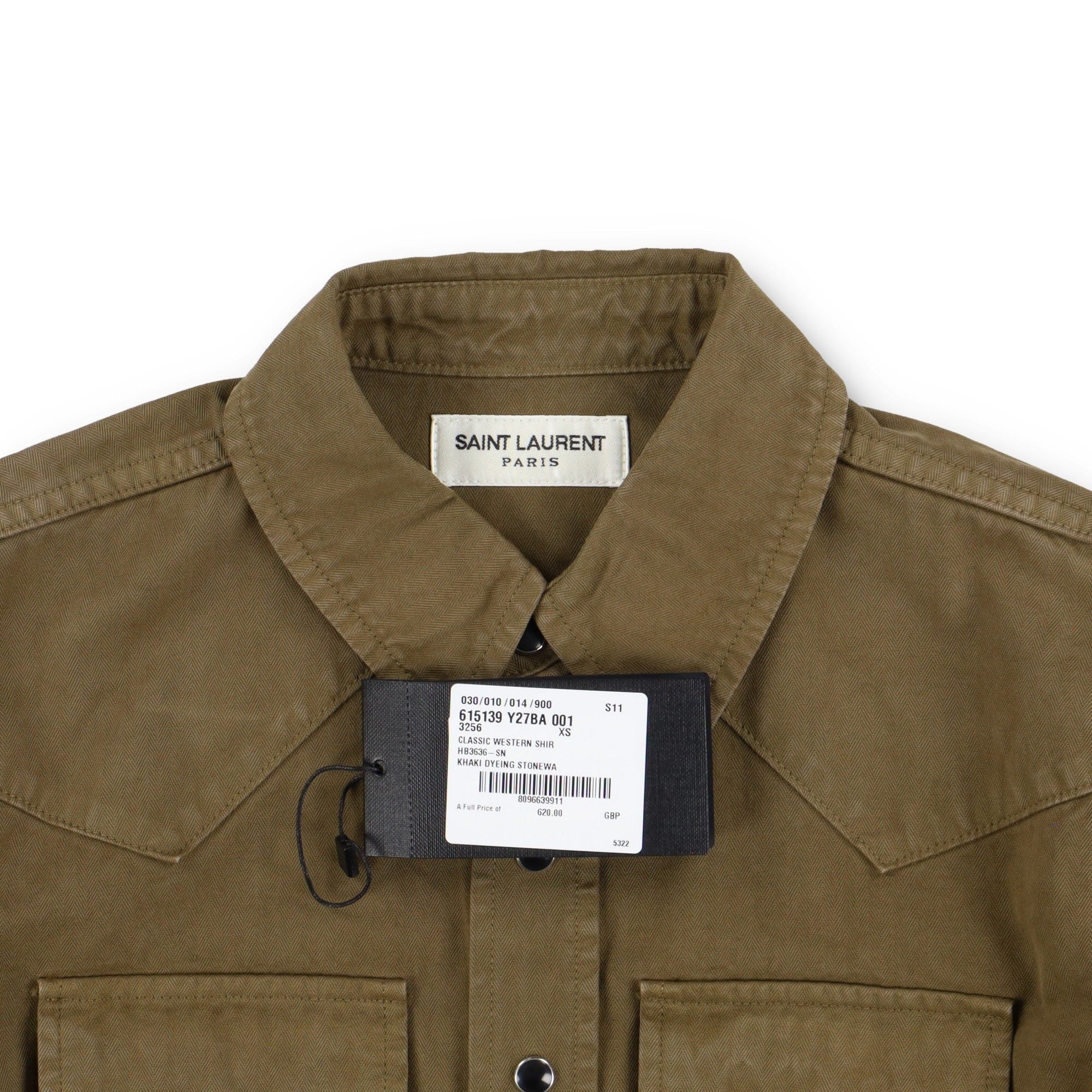 Saint Laurent Paris Khaki Stonewashed Western Yoke Denim Shirt Size XS / US 0-2 / IT 36-38 - 7 Thumbnail