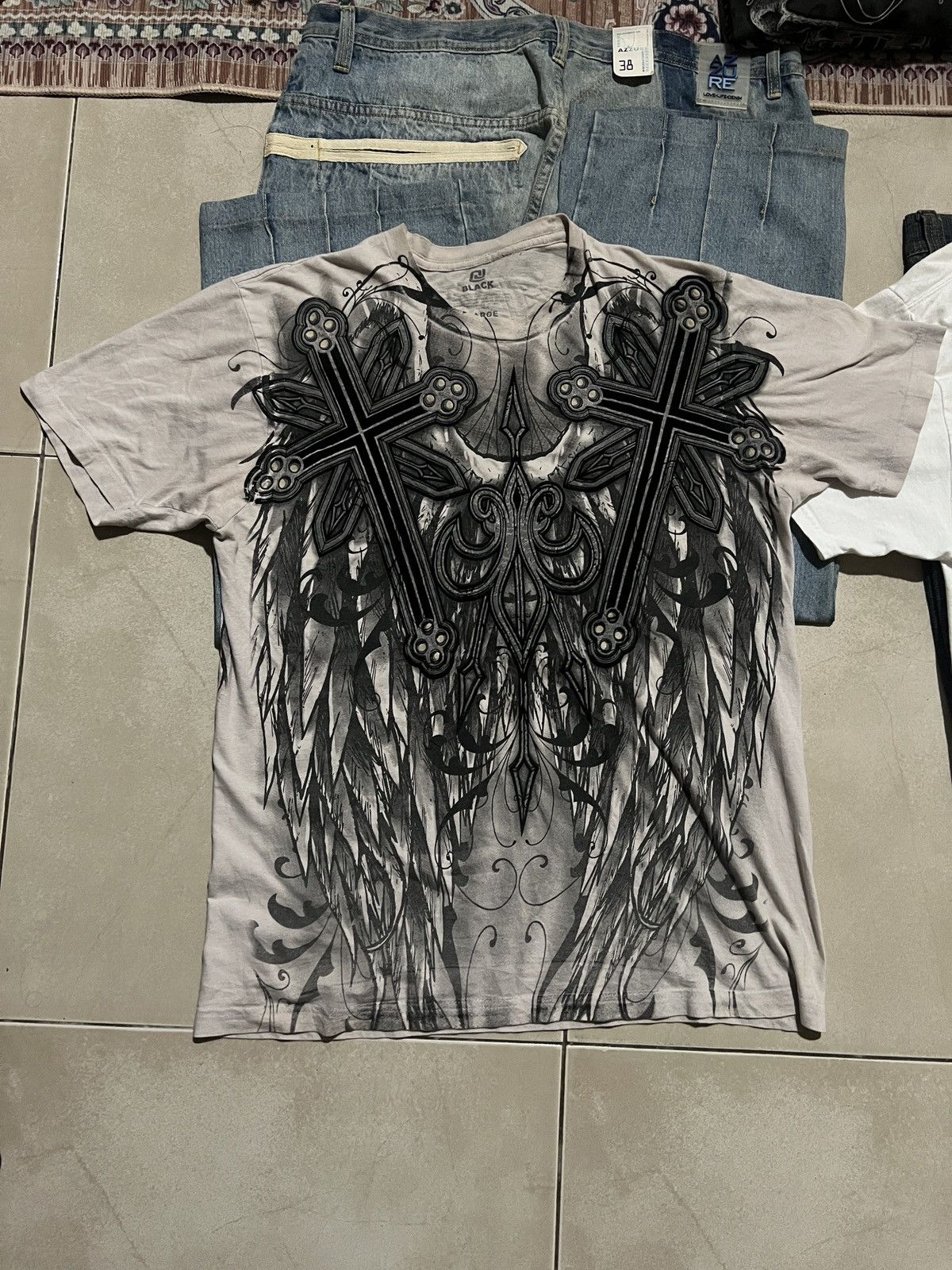 Affliction × Vintage Y2K SALVATION BLACK LABEL CROSSES ALL OVERPRINT TEE Size US M / EU 48-50 / 2 - 1 Thumbnail