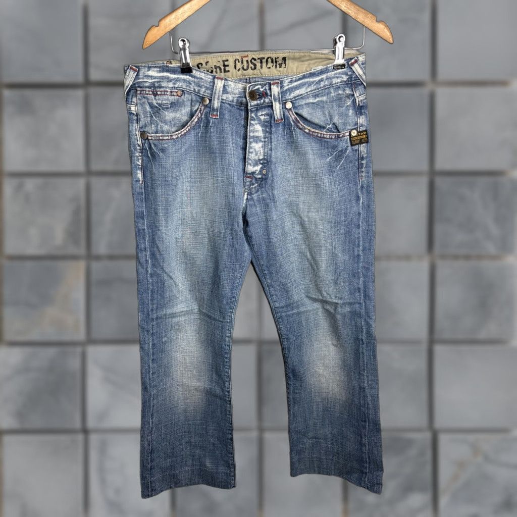 Vintage G-Star RAW Jeans Mens 33x34 Blue Distressed Straight Leg Denim Red Stitching Jeans Size US 33 - 1 Thumbnail