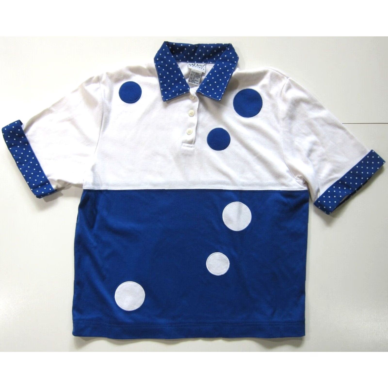 Vintage Napa Valley Petites Cotton Blue White Polka Dot Collared Short Sleeve Blouse M Size M / US 6-8 / IT 42-44 - 6 Thumbnail