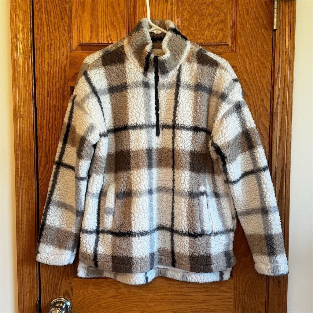 Other Thread & Supply Women's Plaid Sherpa Quarter Zip Jacket Size M / US 6-8 / IT 42-44 - 1 Thumbnail