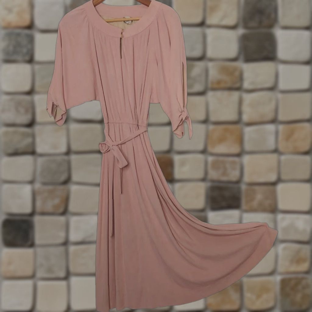 Pinko Vintage 1970s Dress Small Pink Terry Cloth Belted Knee Length Short Sleeves Tie Size 28" / US 6 / IT 42 - 1 Thumbnail
