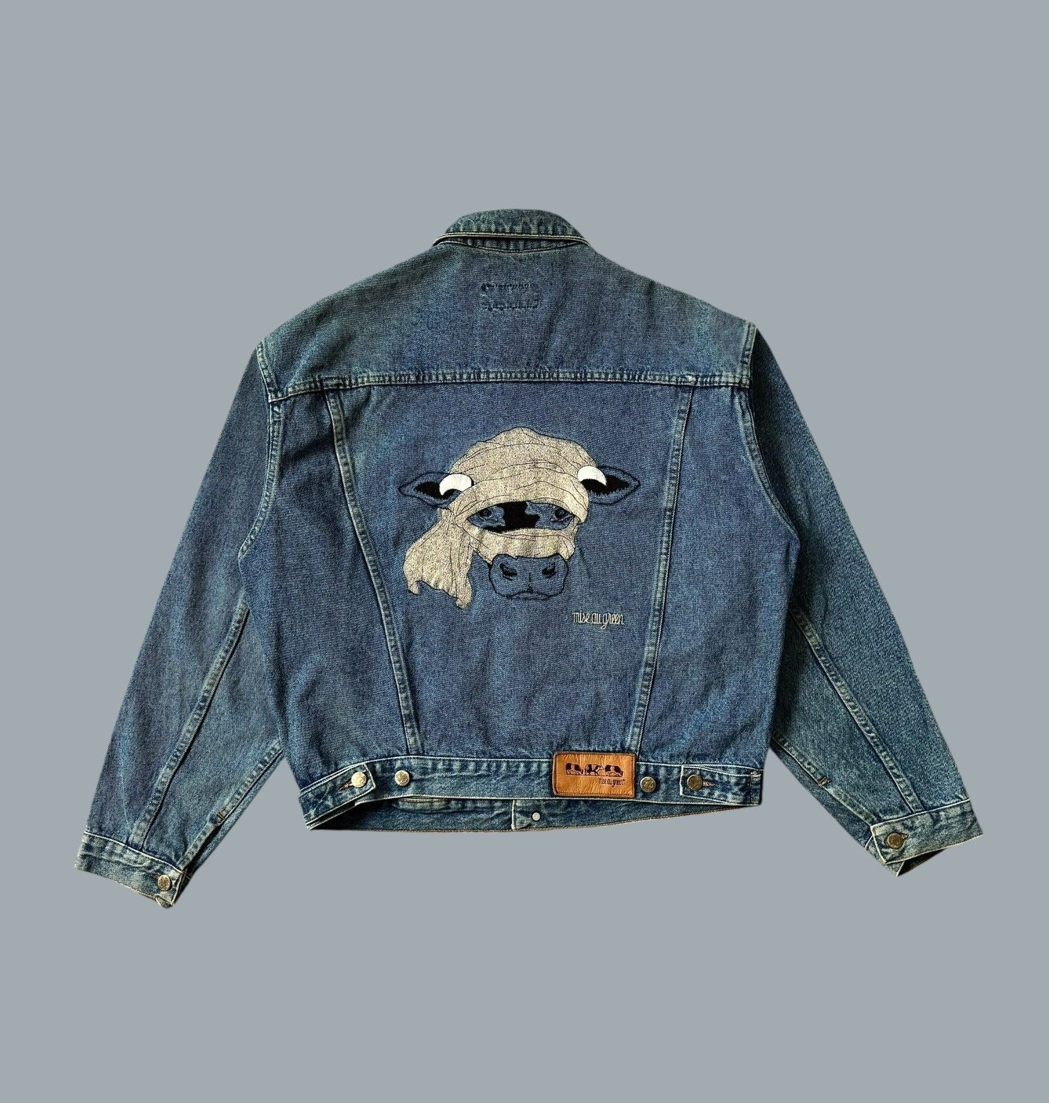 Vintage Mise au Green Denim Jacket Embroidered Cow Patch