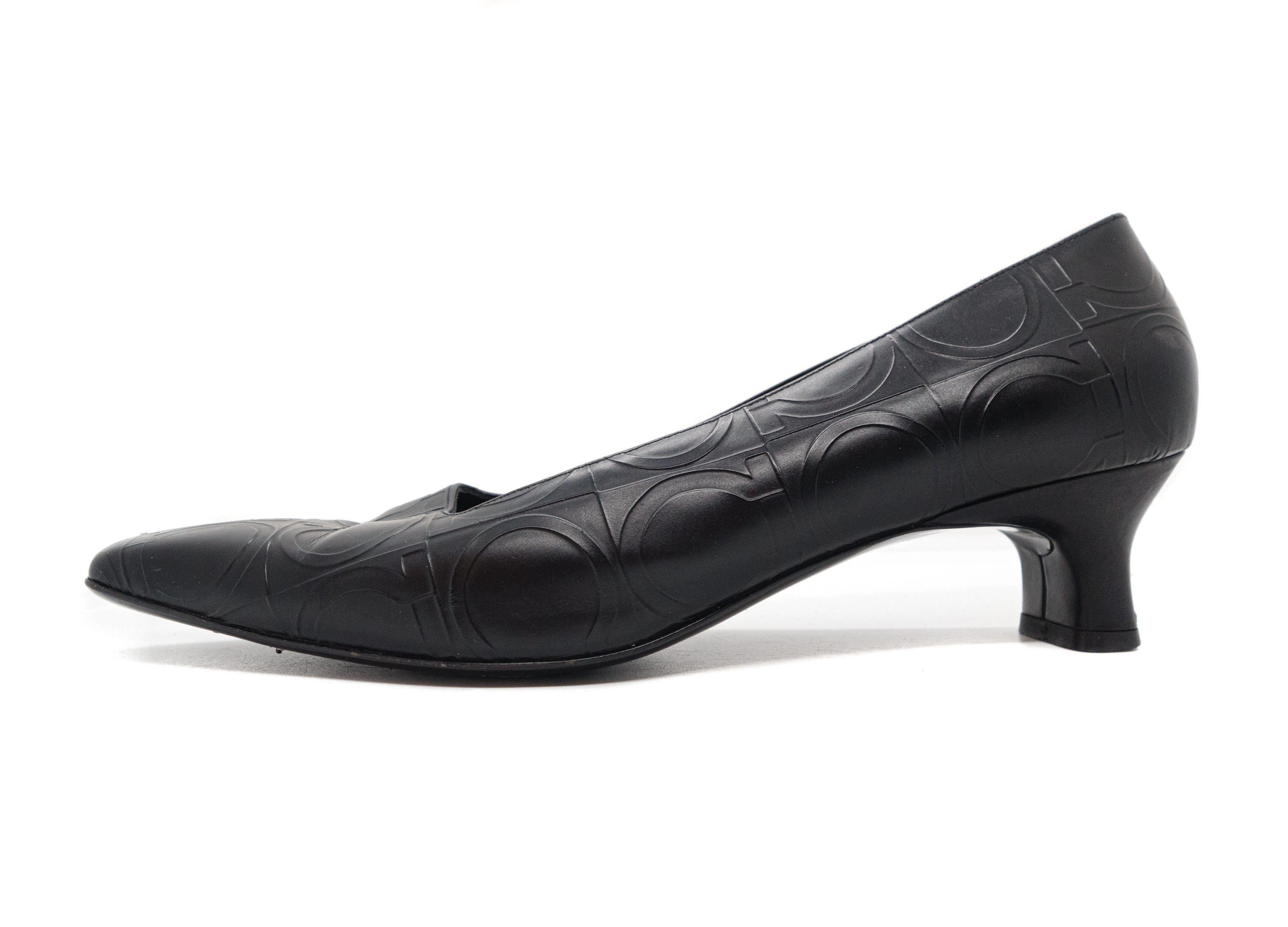 Salvatore Ferragamo 00S Square Toe Monogram Leather Heels Vintage Size US 10 / IT 40 - 1 Thumbnail