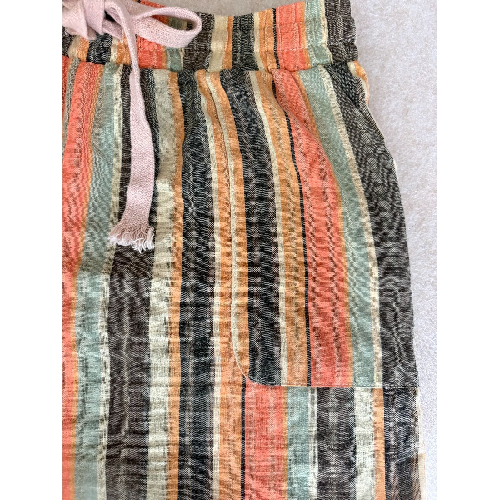Other Womens XL Coral Striped Shorts Elastic Waist Drawstring Cas Size 32" / US 10 / IT 46 - 2 Thumbnail