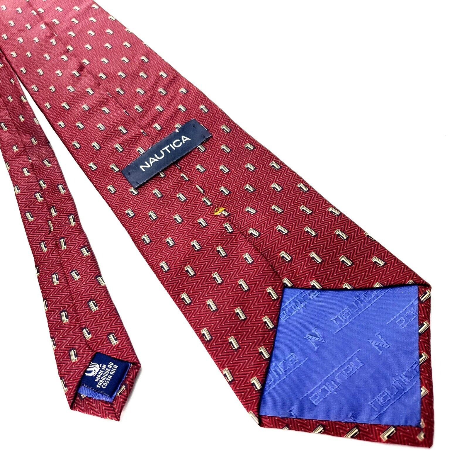 Nautica Nautica Red Silk Tie Woven Short Wide Geometric Herringbone Size ONE SIZE - 3 Thumbnail