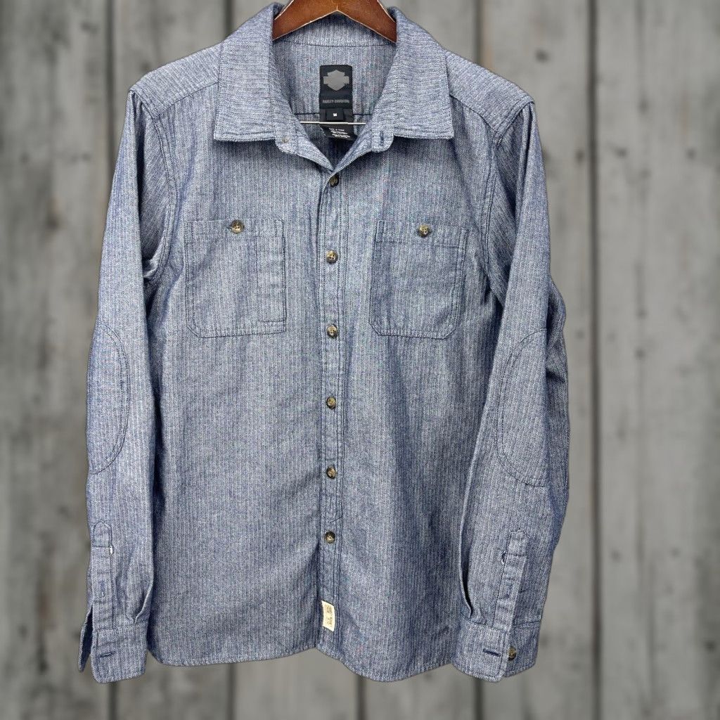 Harley Davidson Harley-Davidson Shirt Mens Medium Blue Button Long Slv Shacket Read Size US M / EU 48-50 / 2 - 1 Thumbnail