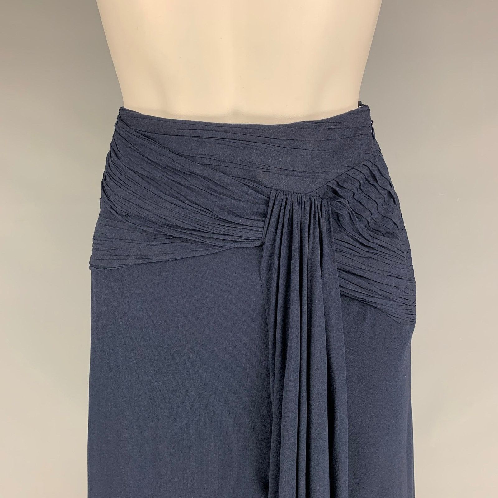 Ralph Lauren RALPH LAUREN Size 6 Navy Silk Solid Slits Long Skirt Size 28" / US 6 / IT 42 - 3 Thumbnail