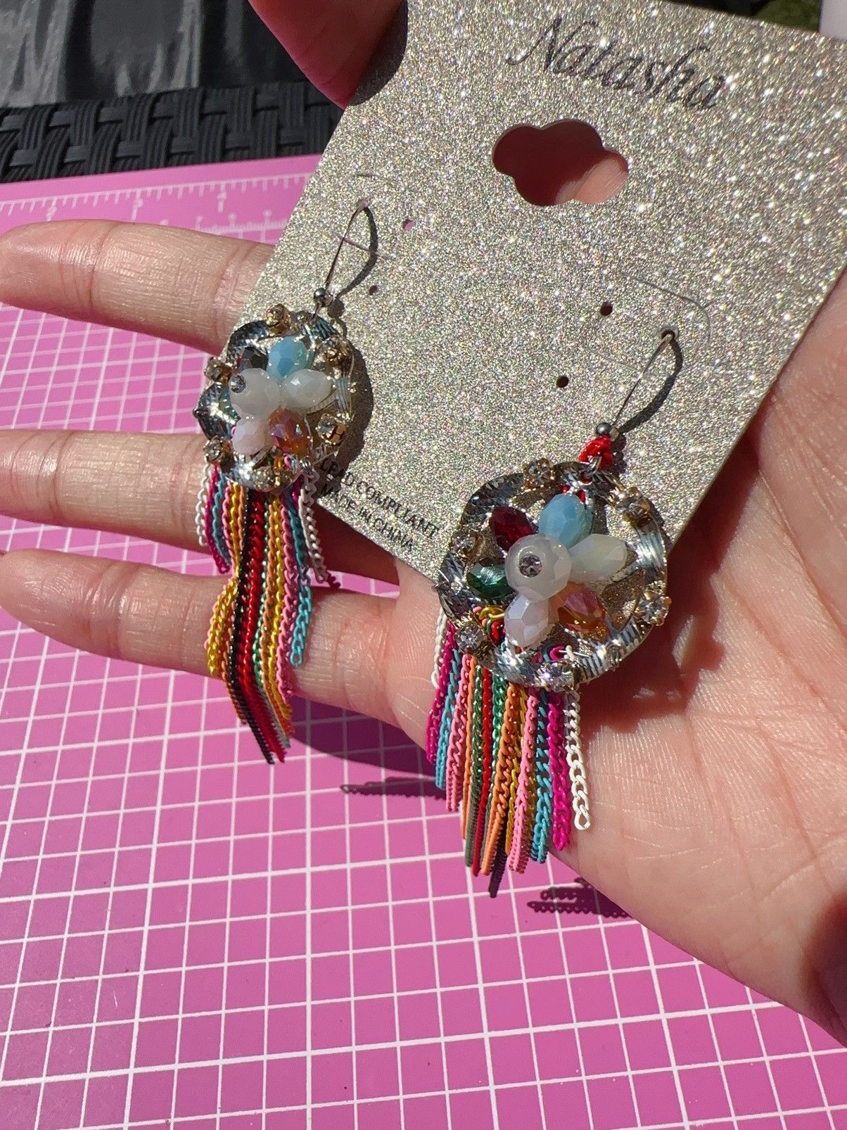 Designer Natasha silver tone circle beads flower colorful tassel Size ONE SIZE - 2 Thumbnail