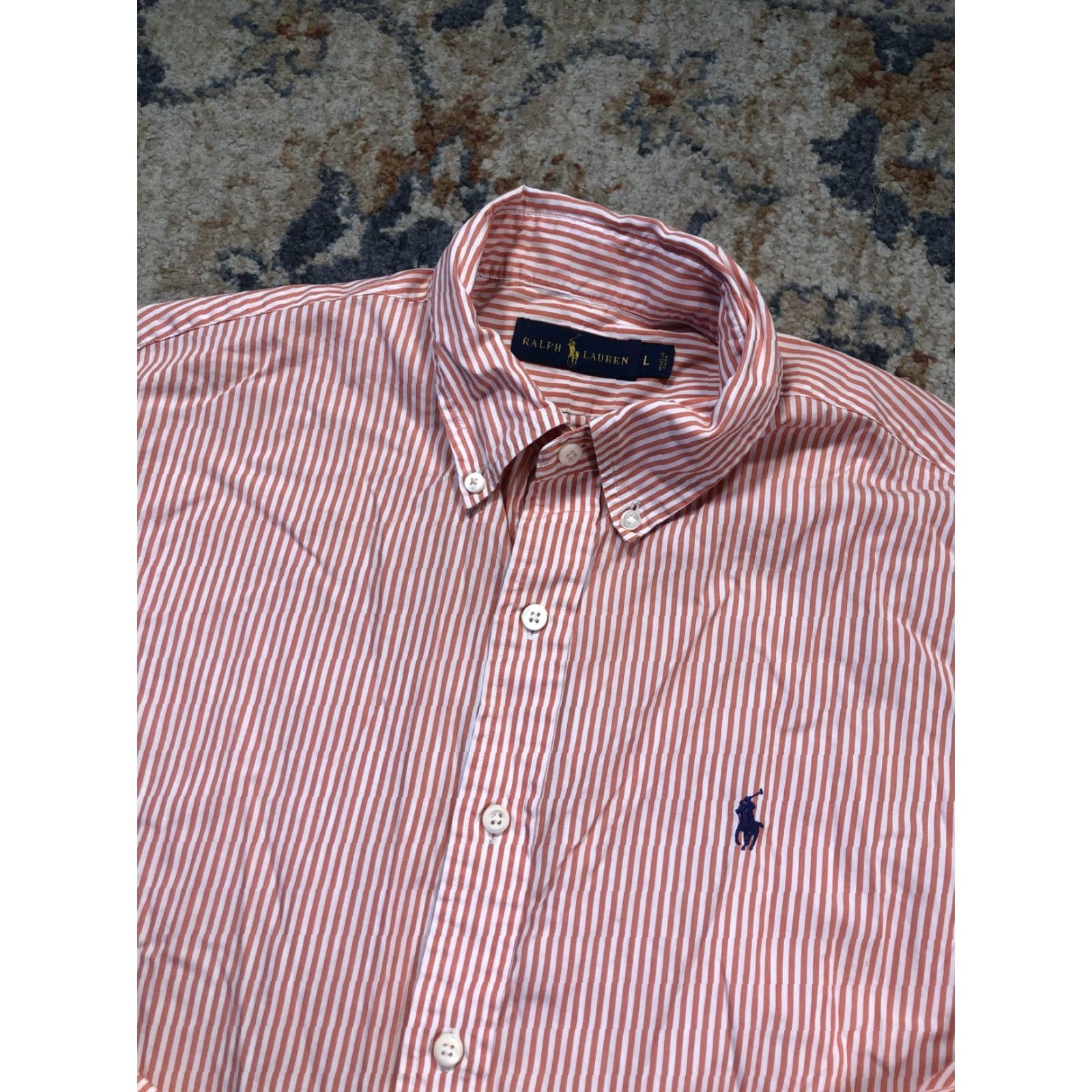 Ralph Lauren Ralph Lauren Shirt Mens Large Orange Stripe Long Sleeve Button-Down Casual Size US L / EU 52-54 / 3 - 7 Thumbnail