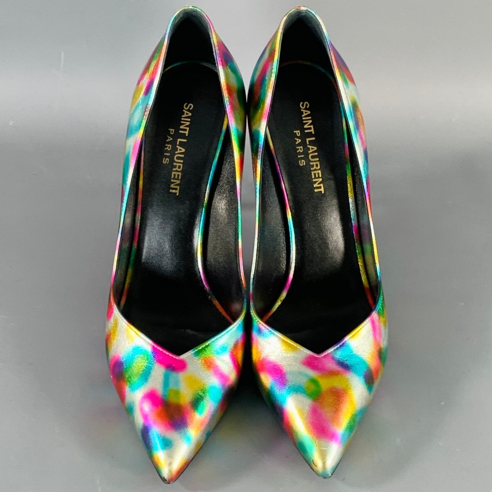 Saint Laurent Paris SAINT LAURENT Silver Multi Color Leather Stiletto Pumps Size US 7.5 / IT 37.5 - 4 Thumbnail
