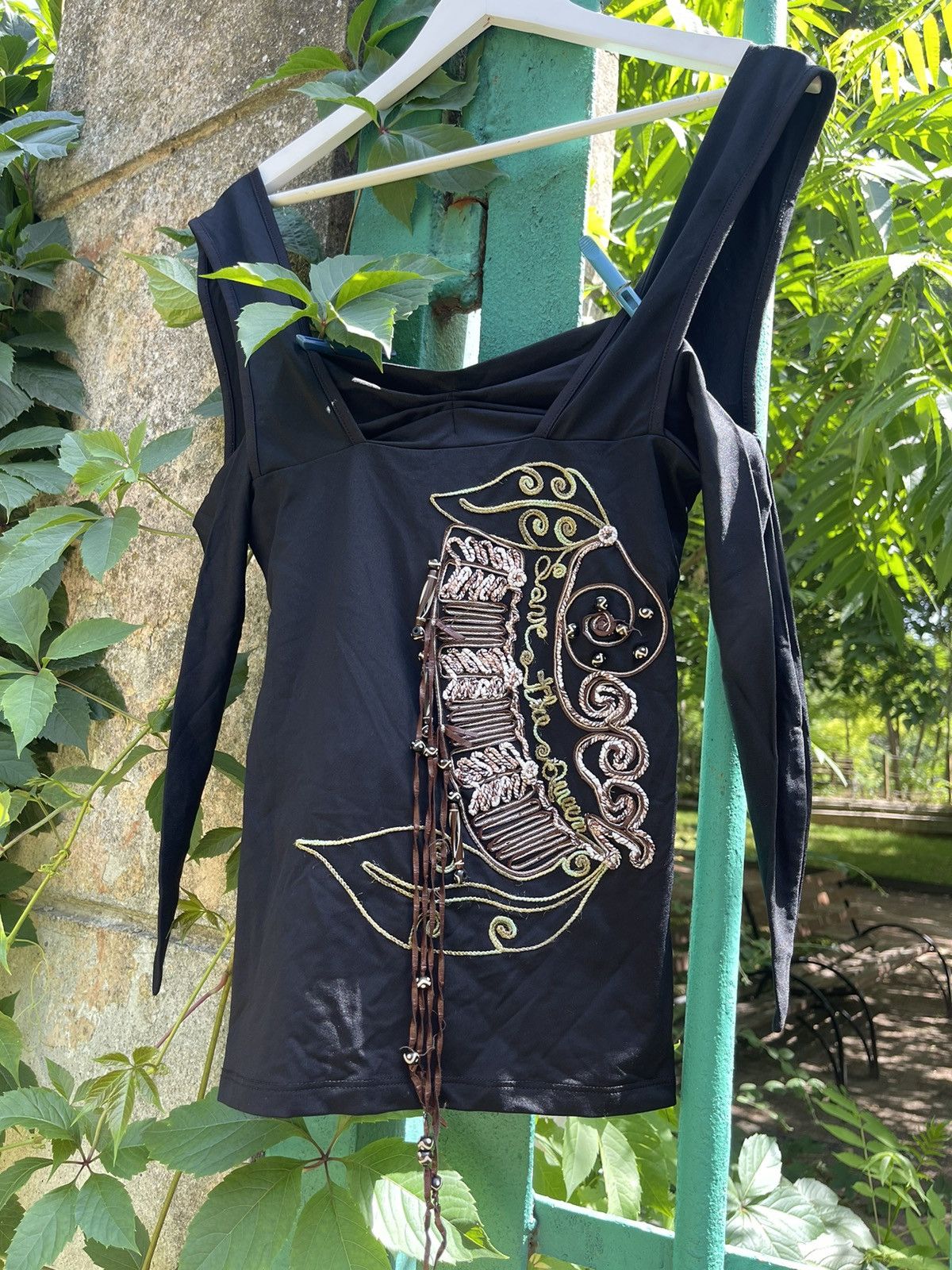 Other Save the Queen elastic black top with embroidery and beads Size S / US 4 / IT 40 - 2 Thumbnail