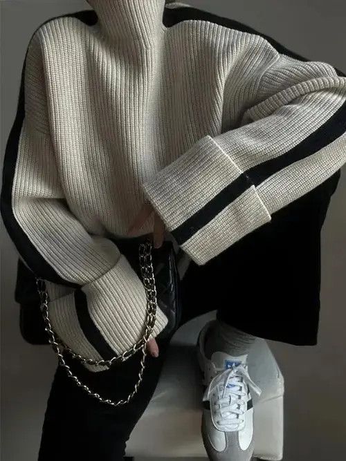 Japanese Brand × Vintage Fashion Patchwork Turtleneck Sweater For Women Size ONE SIZE - 4 Thumbnail
