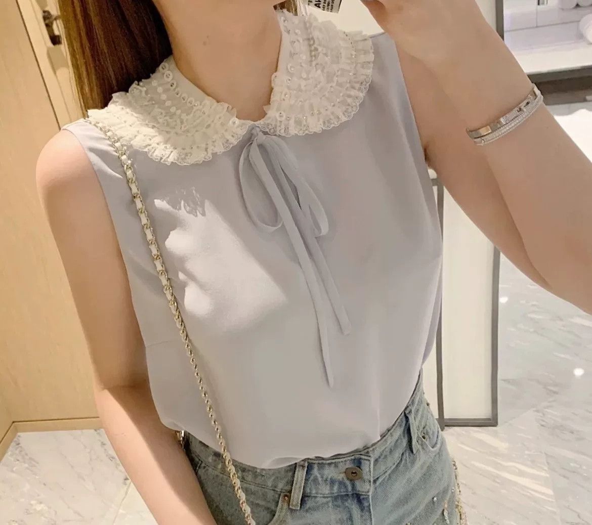 Miu Miu Miu Miu Silk Sleeveless Sequin Collar Top Size XS / US 0-2 / IT 36-38 - 1 Thumbnail