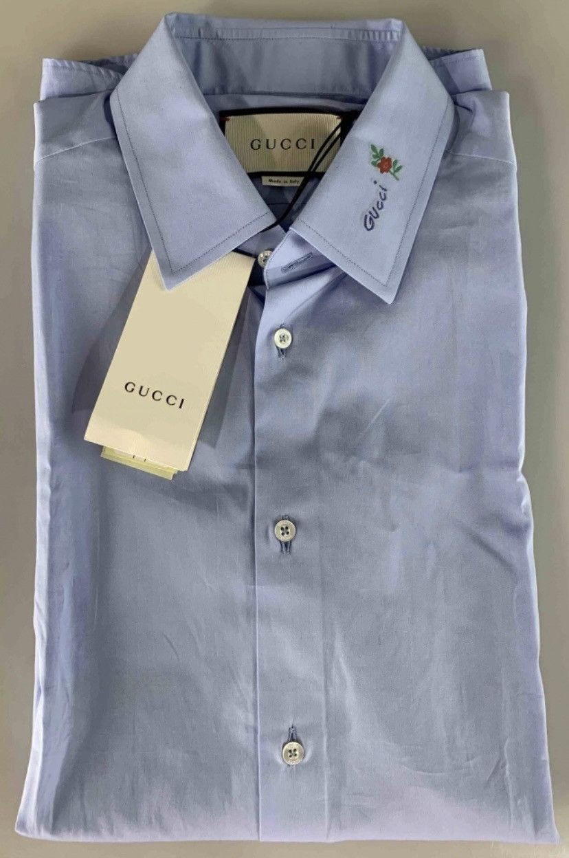 Gucci Gucci Blue Poplin GG Embroider Collar Slim Fit Shirt 16 NWT Size US L / EU 52-54 / 3 - 7 Thumbnail