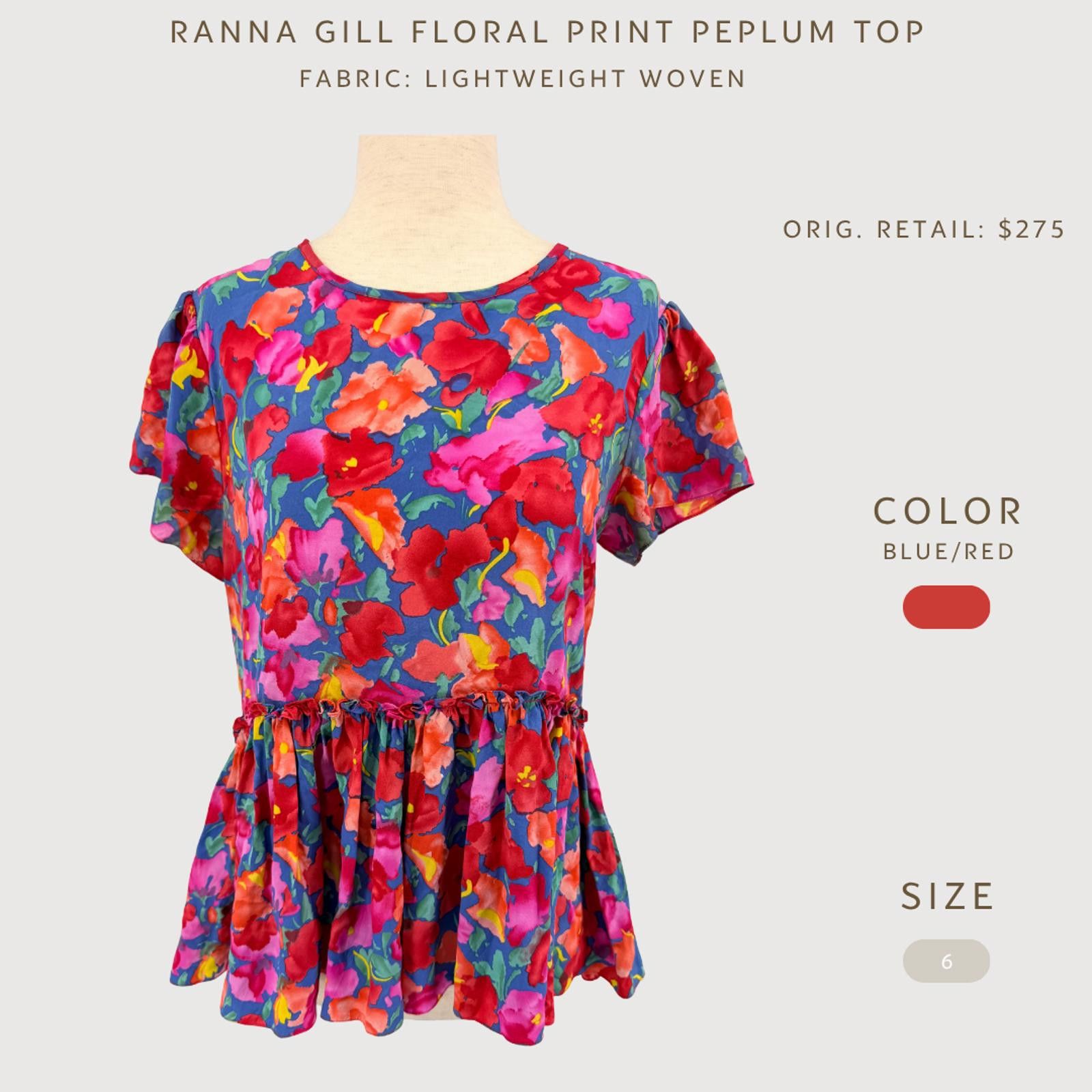 Other Ranna Gill Floral Peplum Top Blue Red Statement 6 Size M / US 6-8 / IT 42-44 - 2 Thumbnail