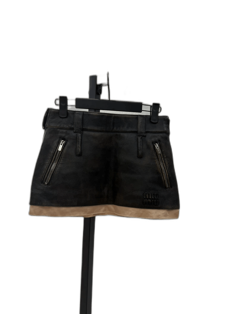 Miu Miu Miu Miu Logo Distressed Lambskin Skirt Size 38" / US 16 / IT 52 - 1 Thumbnail