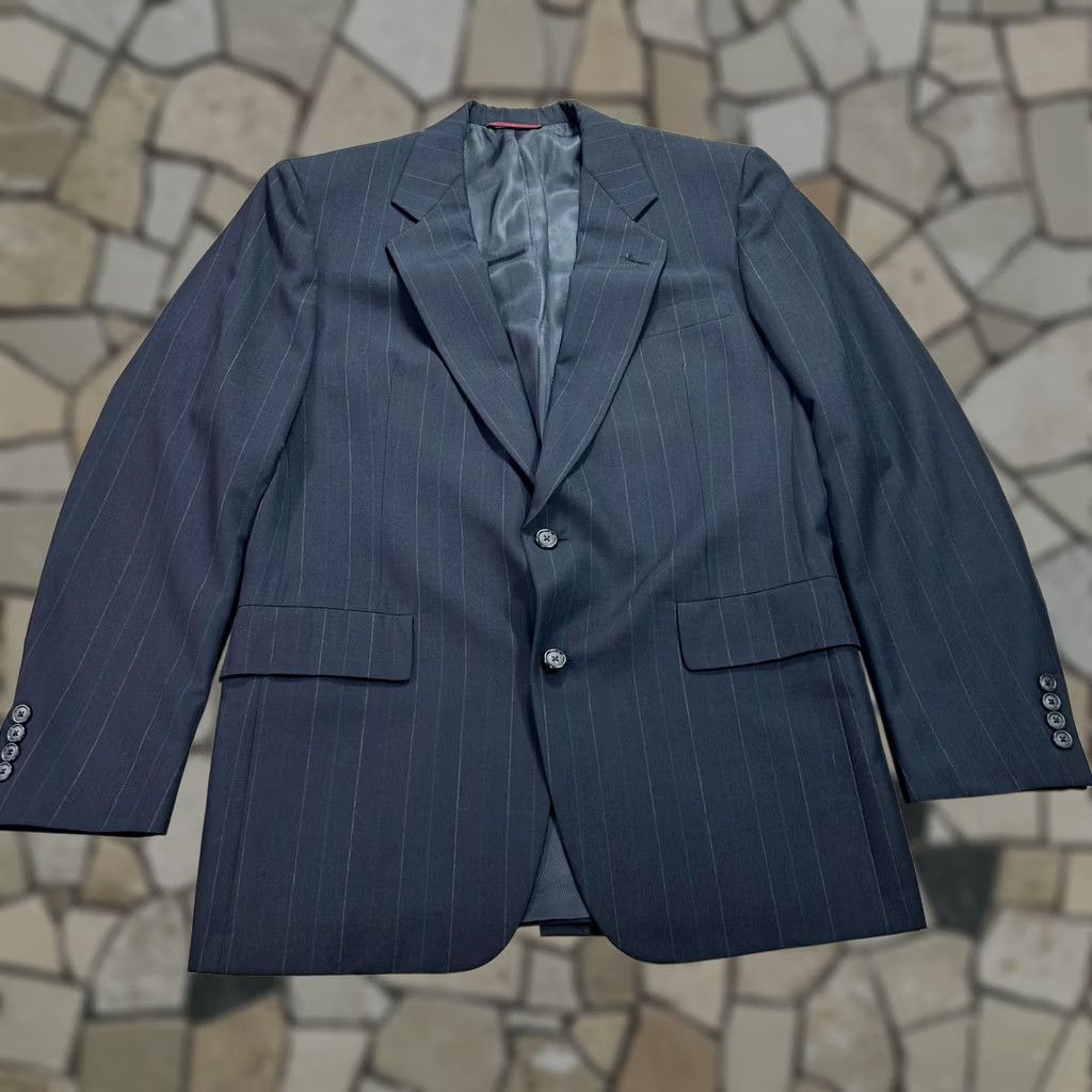 Hart Schaffner Marx VINTAGE Hart Schaffner & Marx Suit Mens 44R 36x31 Pinstripe Blue Charcoal 2 Piece 1990s Mens Size 44R - 1 Thumbnail
