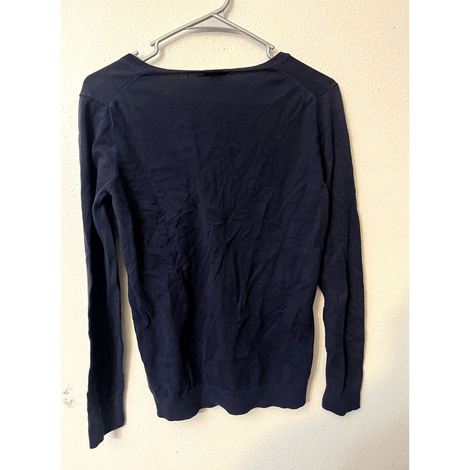 J.Crew J. Crew Navy Blue Cotton V-neck Long Sleeve Sweater Medium E8871 Size M / US 6-8 / IT 42-44 - 3 Thumbnail