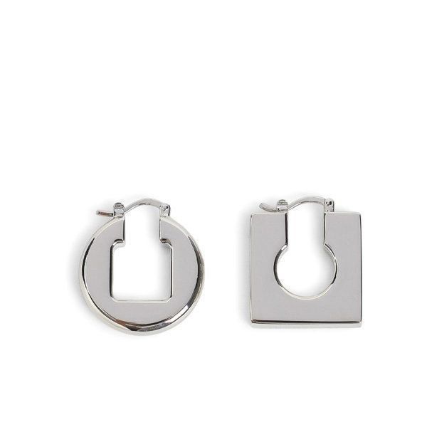Round Square Earrings in Silver, Women's