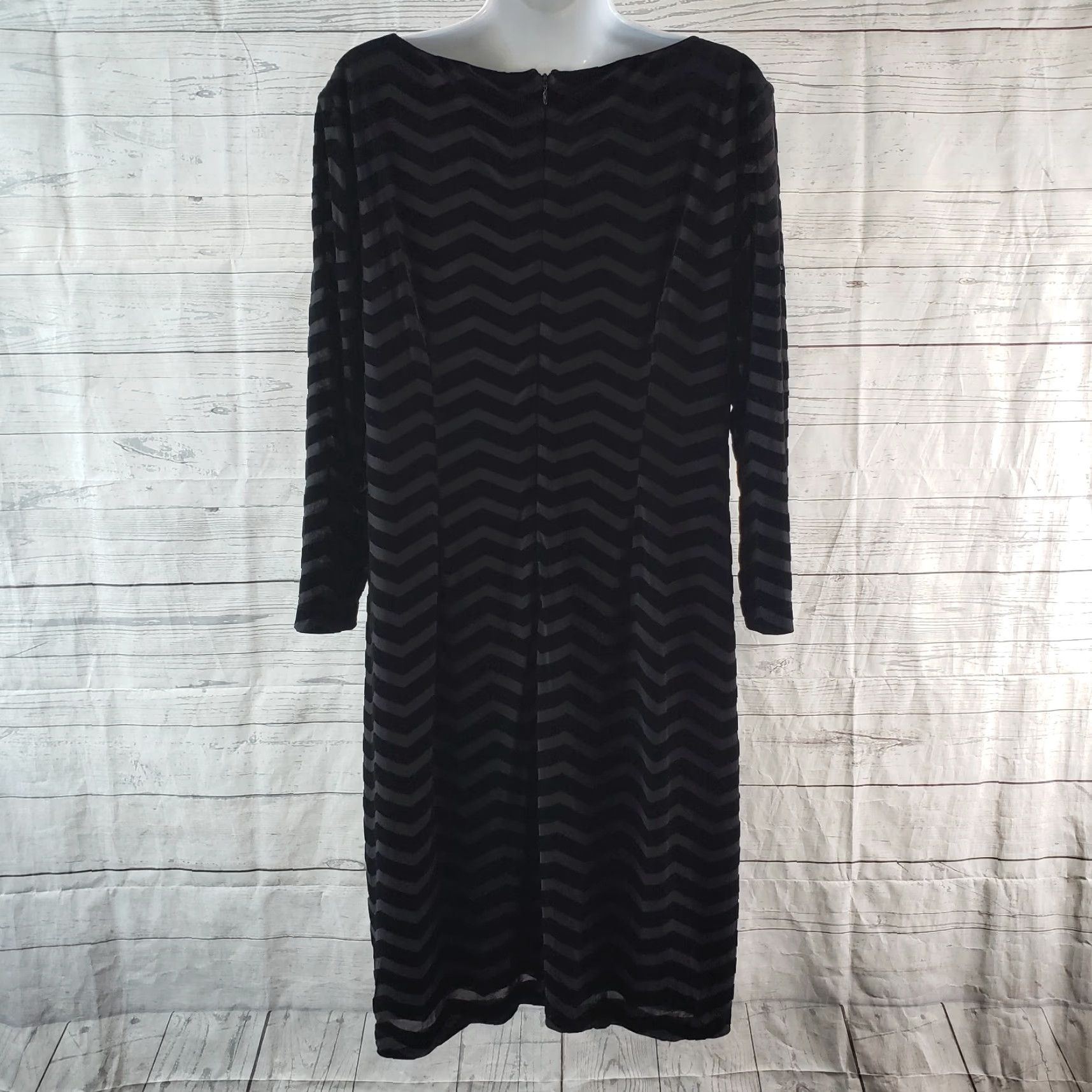 Vintage Eliza J Womens Dress Size 16 Black Chevron 3/4 Sleeve Boat Neck Zip Shift Vintage No Size XXL / US 16-18 / IT 52-54 - 4 Thumbnail