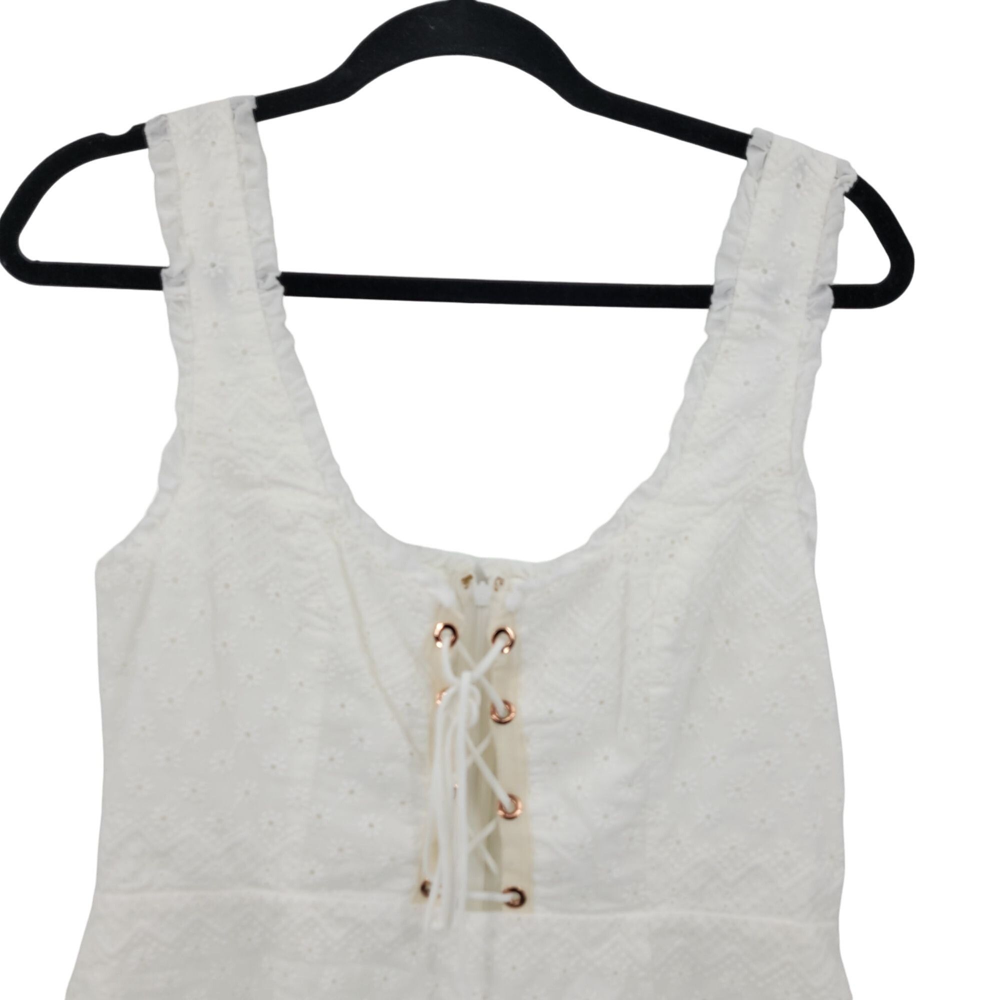 For Love & Lemons Love & Lemons Eyelet Lace-Up Mini Dress L White Sleeveless Size L / US 10 / IT 46 - 4 Thumbnail