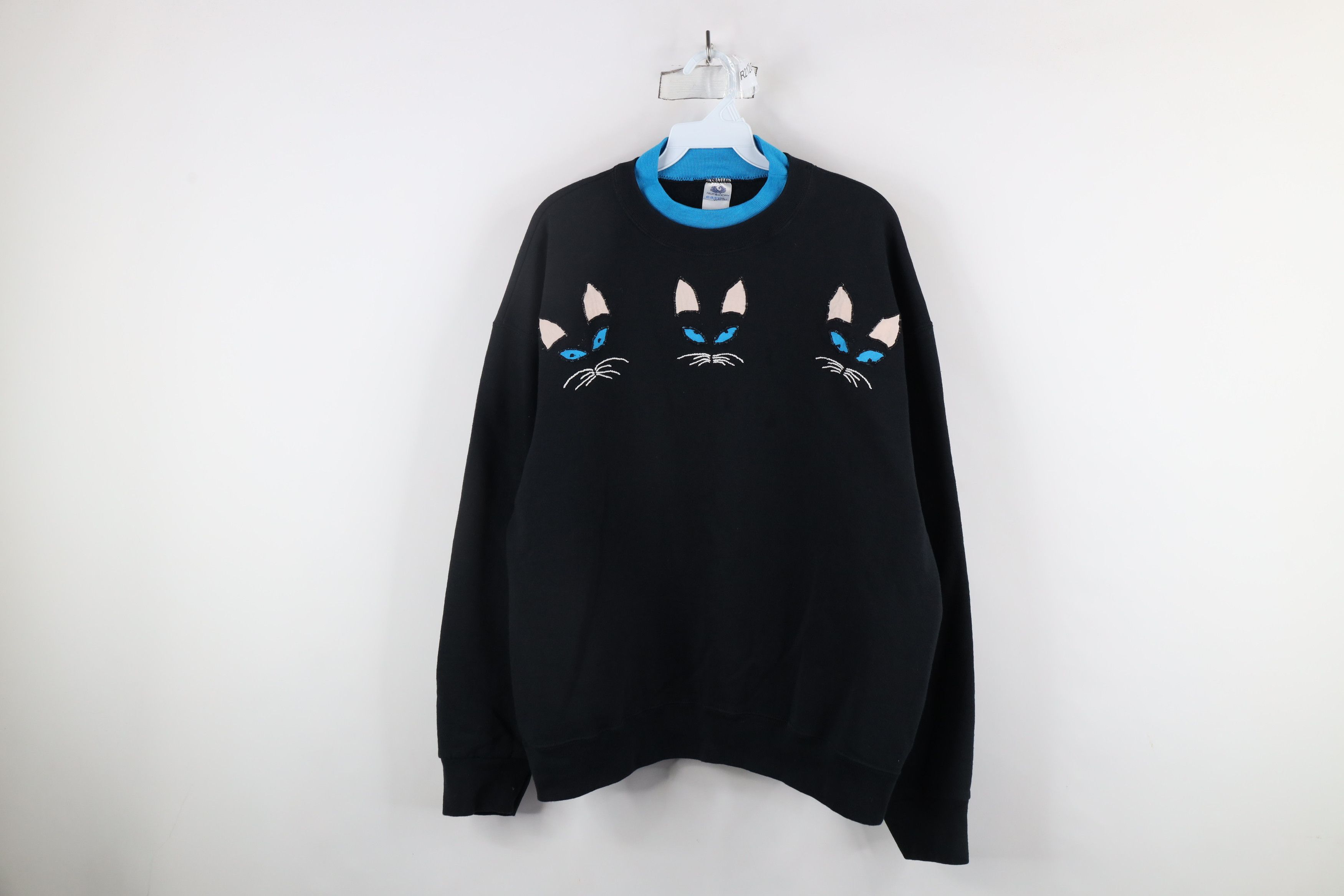 Vintage Vintage 90s Streetwear Cat Kitten Layered Sweatshirt Black Size XL / US 12-14 / IT 48-50 - 1 Thumbnail