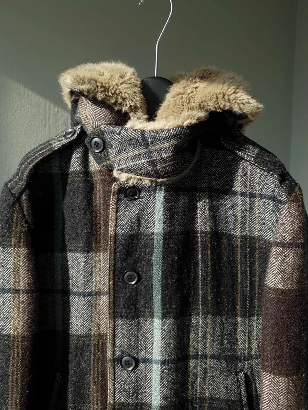 Yohji Yamamoto Yohji Yamamoto YS N2B Stand Collar Check Lamb Filled Jkt Size US M / EU 48-50 / 2 - 3 Thumbnail
