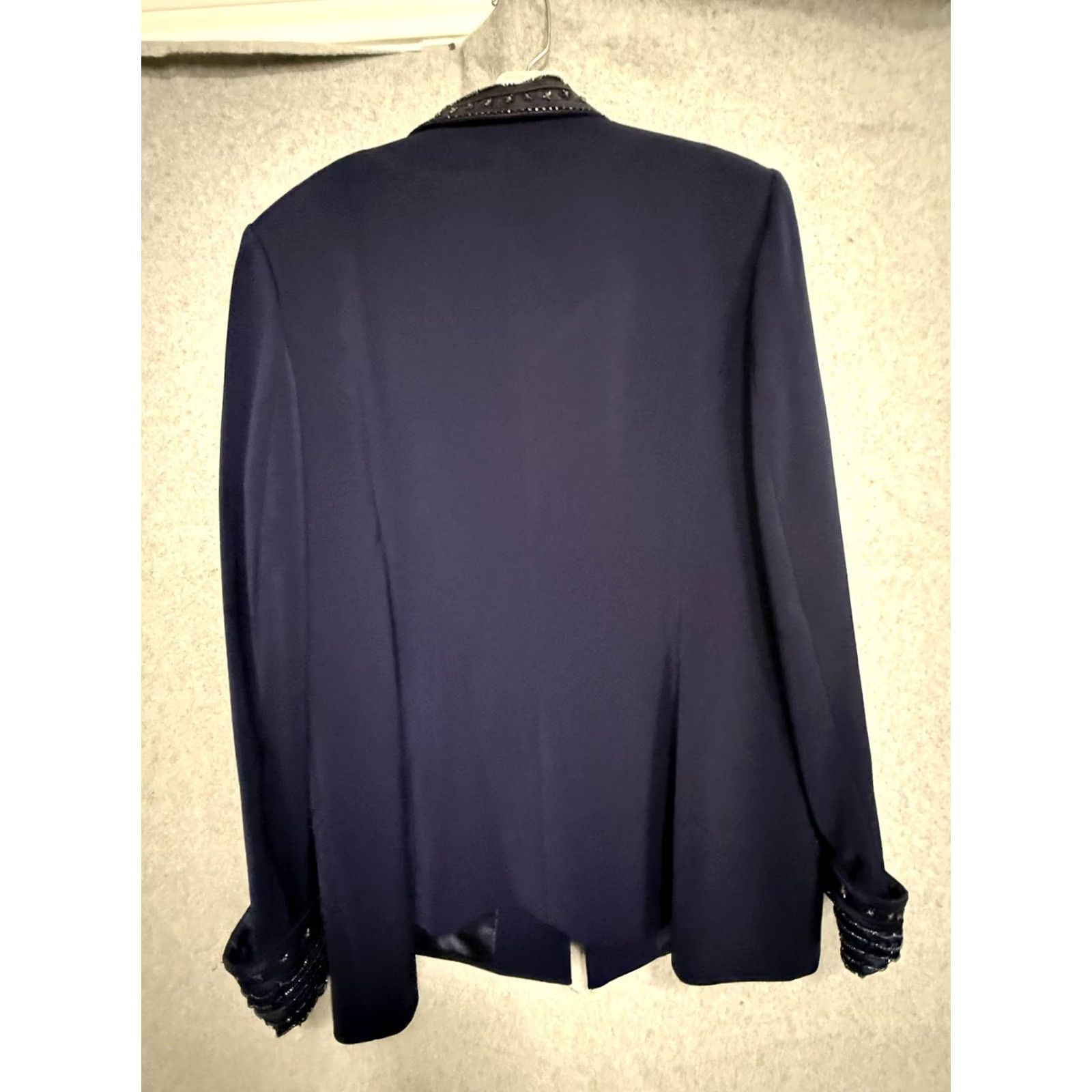 Vintage Carissimo Blazer Womens 14 Navy Beaded Tuxedo Shawl Collar Lined Formal Evening Size XL / US 12-14 / IT 48-50 - 2 Thumbnail