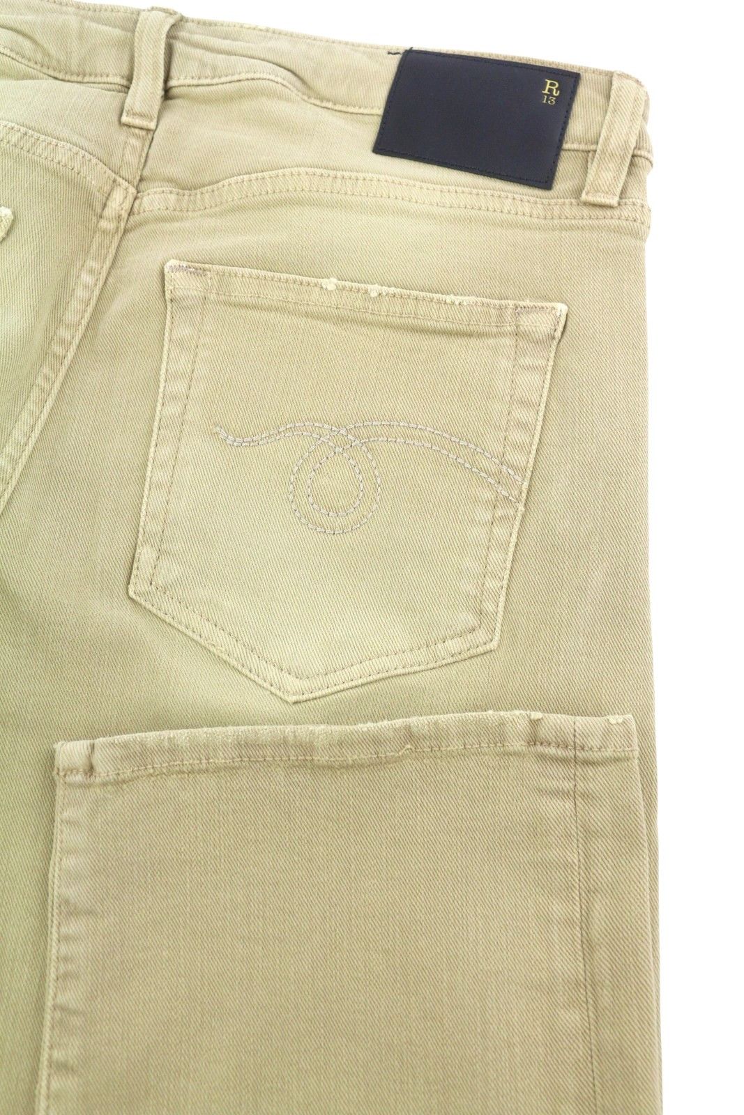 R13 BOY STRAIGHT 29 Khaki Stretchy Washed Ankle Logo 86290 Size 29" - 6 Thumbnail