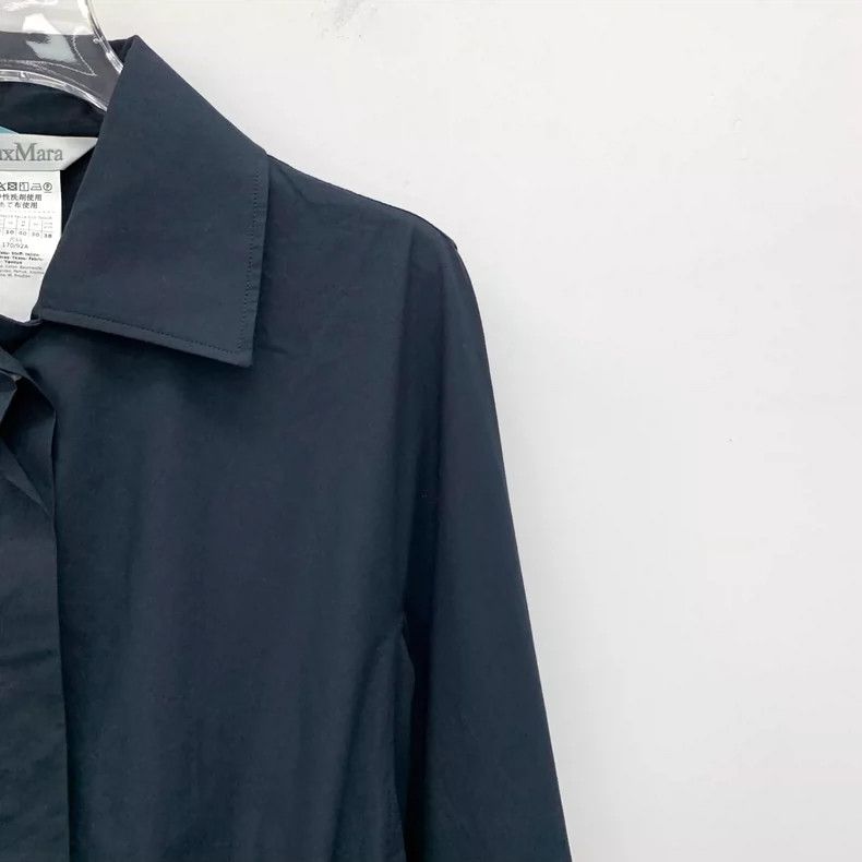 Max Mara Max Mara Dark Blue Cotton Long Sleeve Belted Shirt Dress Size L / US 10 / IT 46 - 3 Thumbnail
