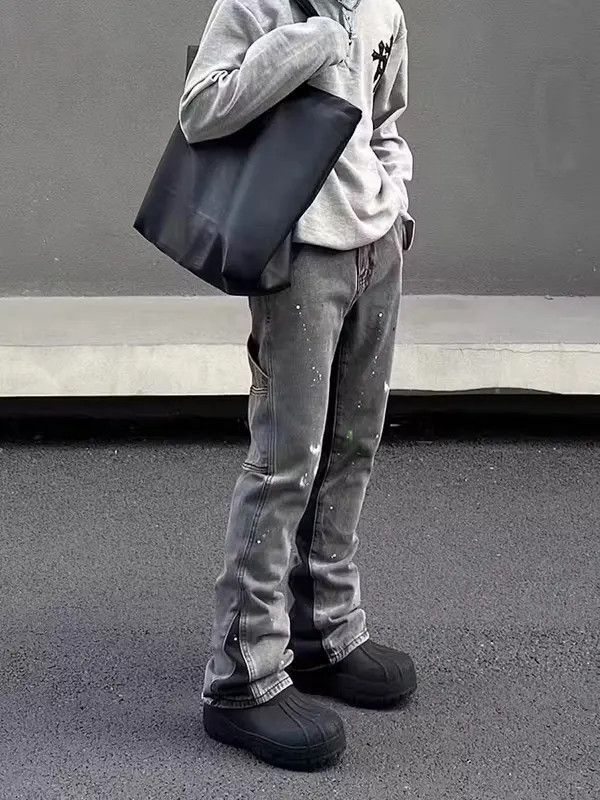 Japanese Brand VIBE Retro splashed-in micro-flare washed distressed jeans Size US 32 / EU 48 - 6 Thumbnail
