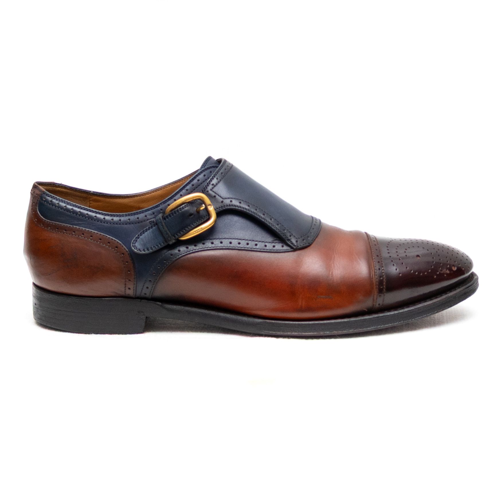 Gucci Gucci Men’s Leather Monk Strap Brogue Cap Toe Dress Shoes 9 Size US 9 / EU 42 - 4 Thumbnail