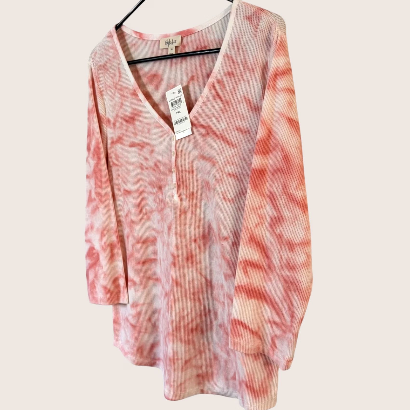 Style & Co VINTAGE Style & Co Tie-Dye Waffle Knit Henley Shirt Pink Women's Petite XL NEW Size XL / US 12-14 / IT 48-50 - 1 Thumbnail