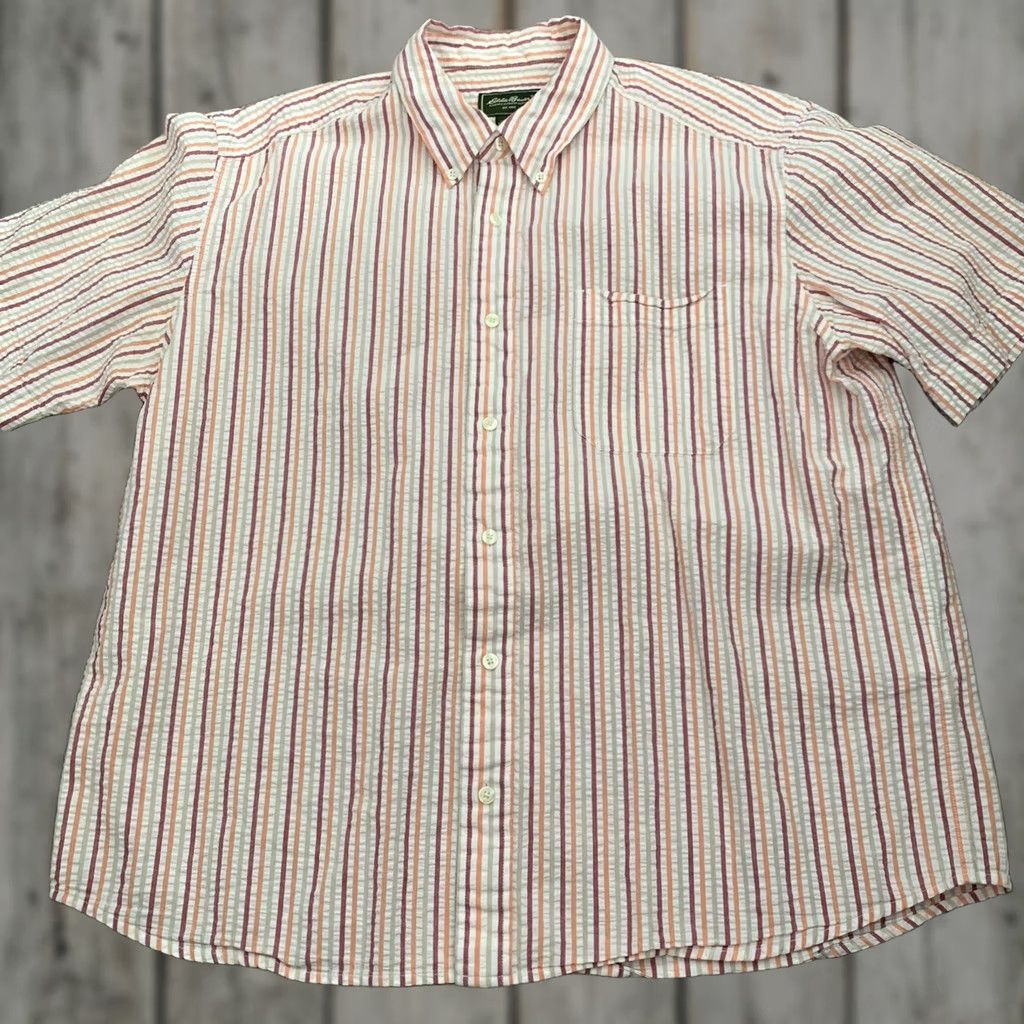 Eddie Bauer Eddie Bauer Seersucker Shirt Mens XL Striped Short Sleeve 100% Cotton Multicolor Button-Down Pocketed Casual Shirt Size US XL / EU 56 / 4 - 1 Thumbnail
