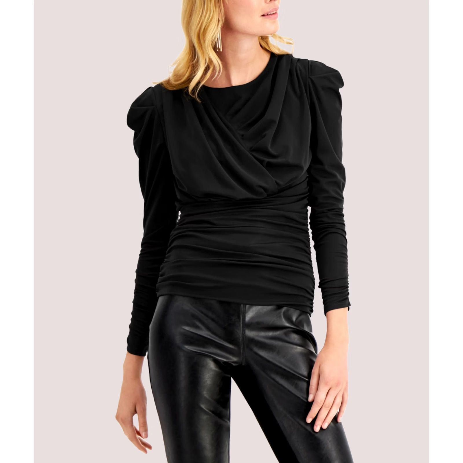 Vintage I.N.C Womens Ruched Pullover Blouse, black, S Size S / US 4 / IT 40 - 1 Thumbnail