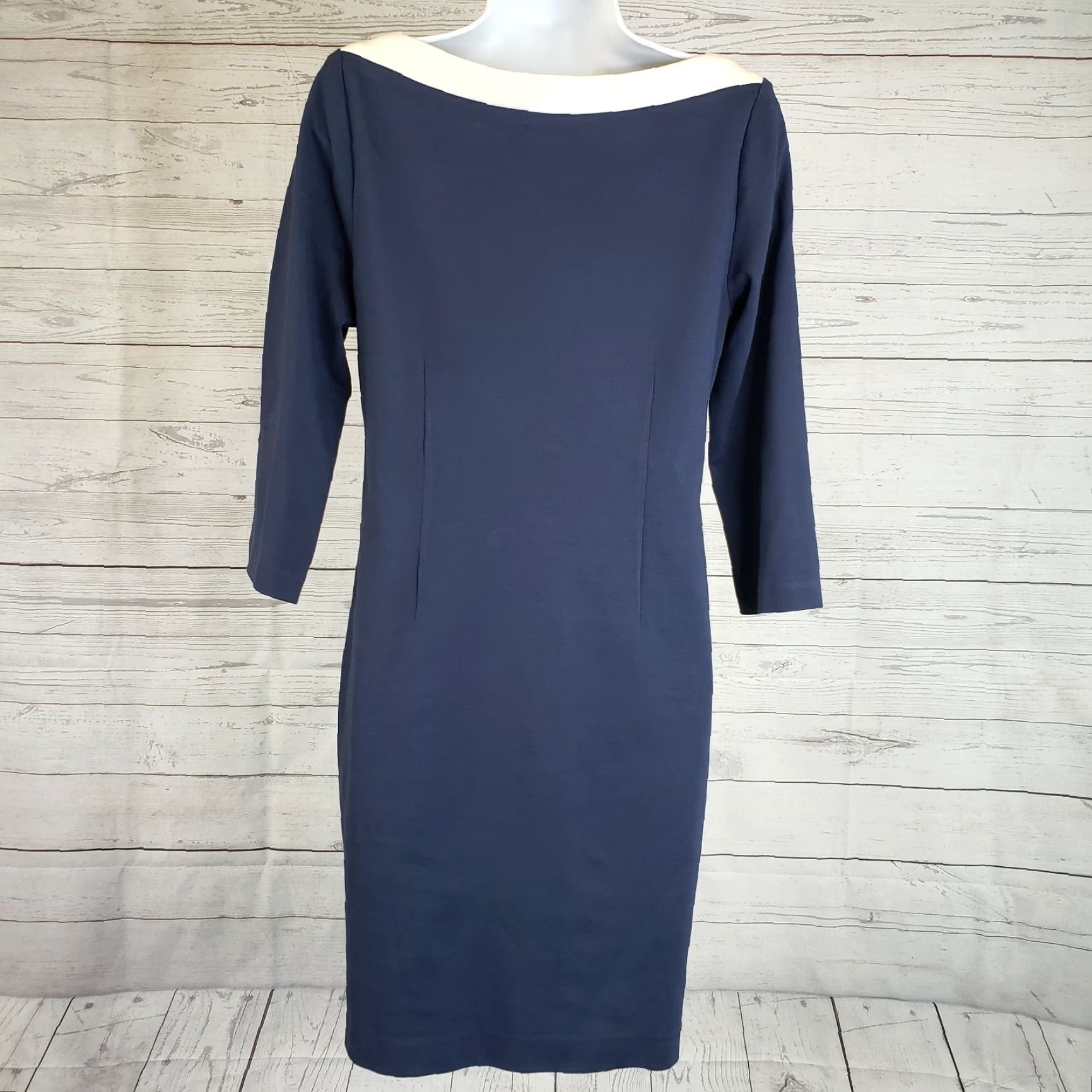 Banana Republic Banana Republic Dress Womens 2 Blue Ivory Boatneck 3/4 Sleeve Rayon Blend Dress Mens Womens Size XS / US 0-2 / IT 36-38 - 3 Thumbnail