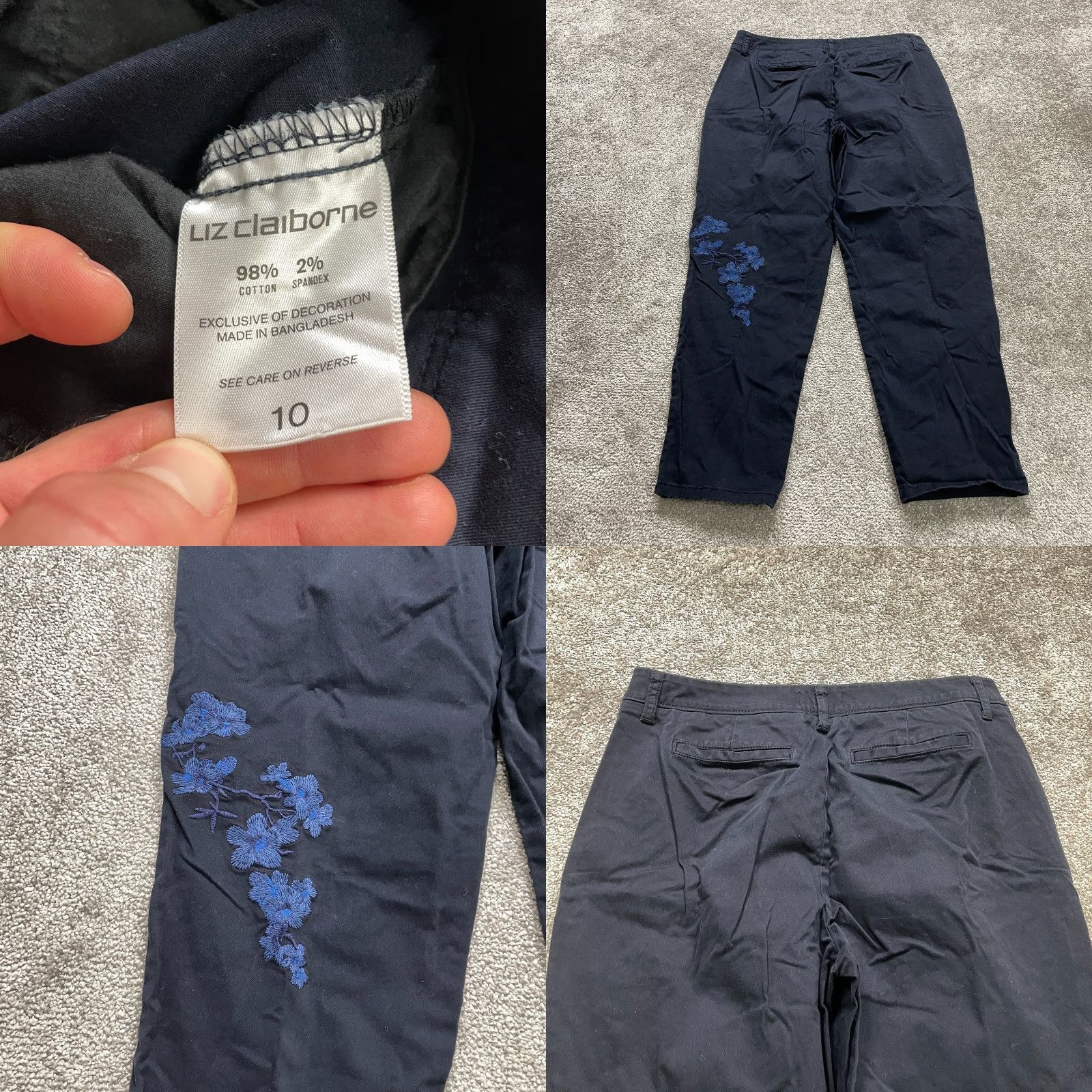 Liz Claiborne Liz Claiborne Pants Womens 10 Ankle Classic Navy Blue Floral Embroidered 34x26 Size 24" / US 00 / IT 34 - 9 Thumbnail