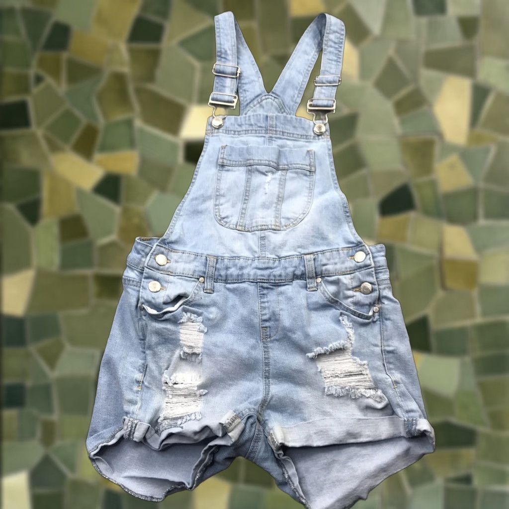 Vintage Blue Spice Womens Juniors Size 3 Light Wash Cutoff Jumper Overalls Distressed Size 25" / US 0 / IT 36 - 1 Thumbnail