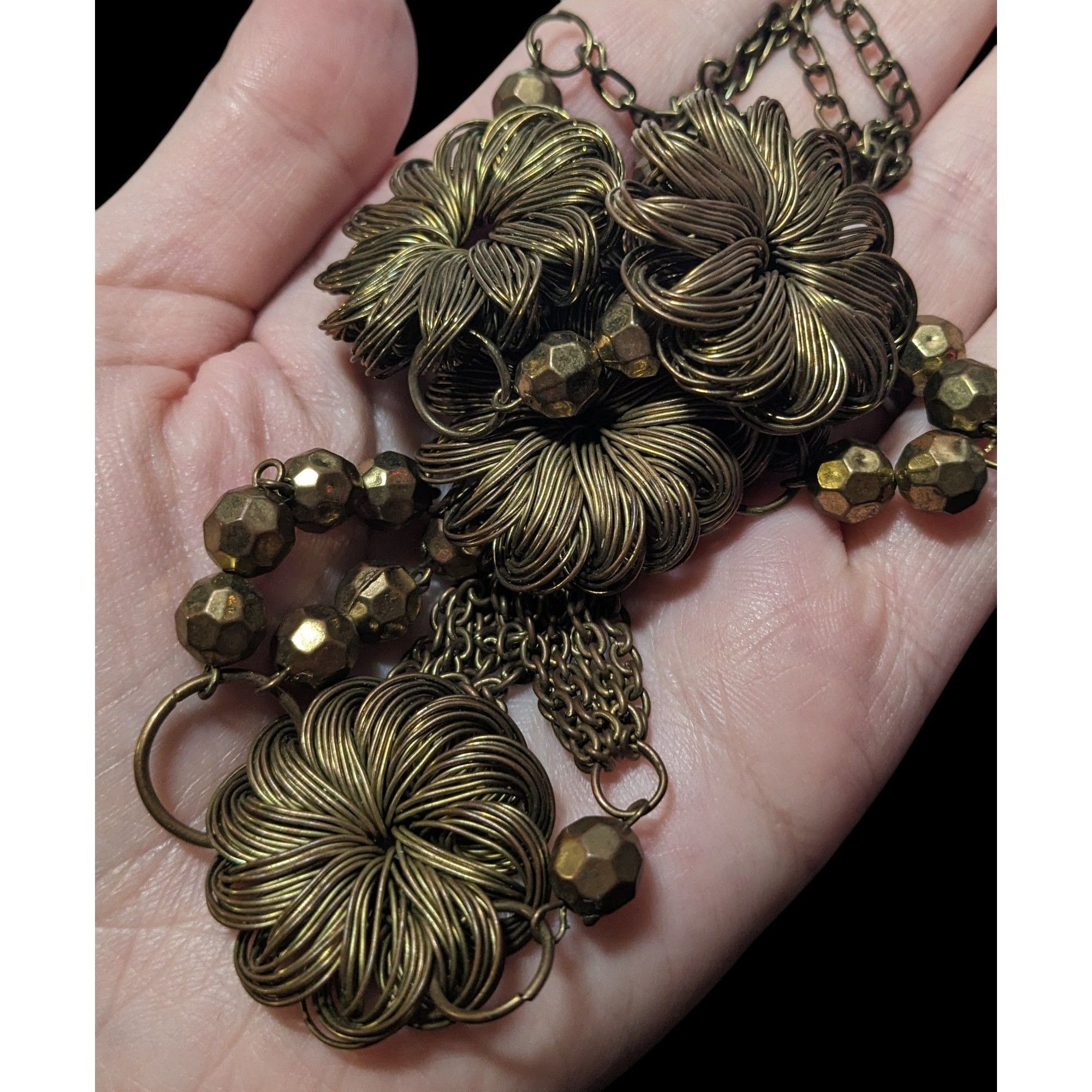 Other Vintage Wire Wrap Gold tone Floral Beaded Tassel Necklace Size ONE SIZE - 5 Thumbnail