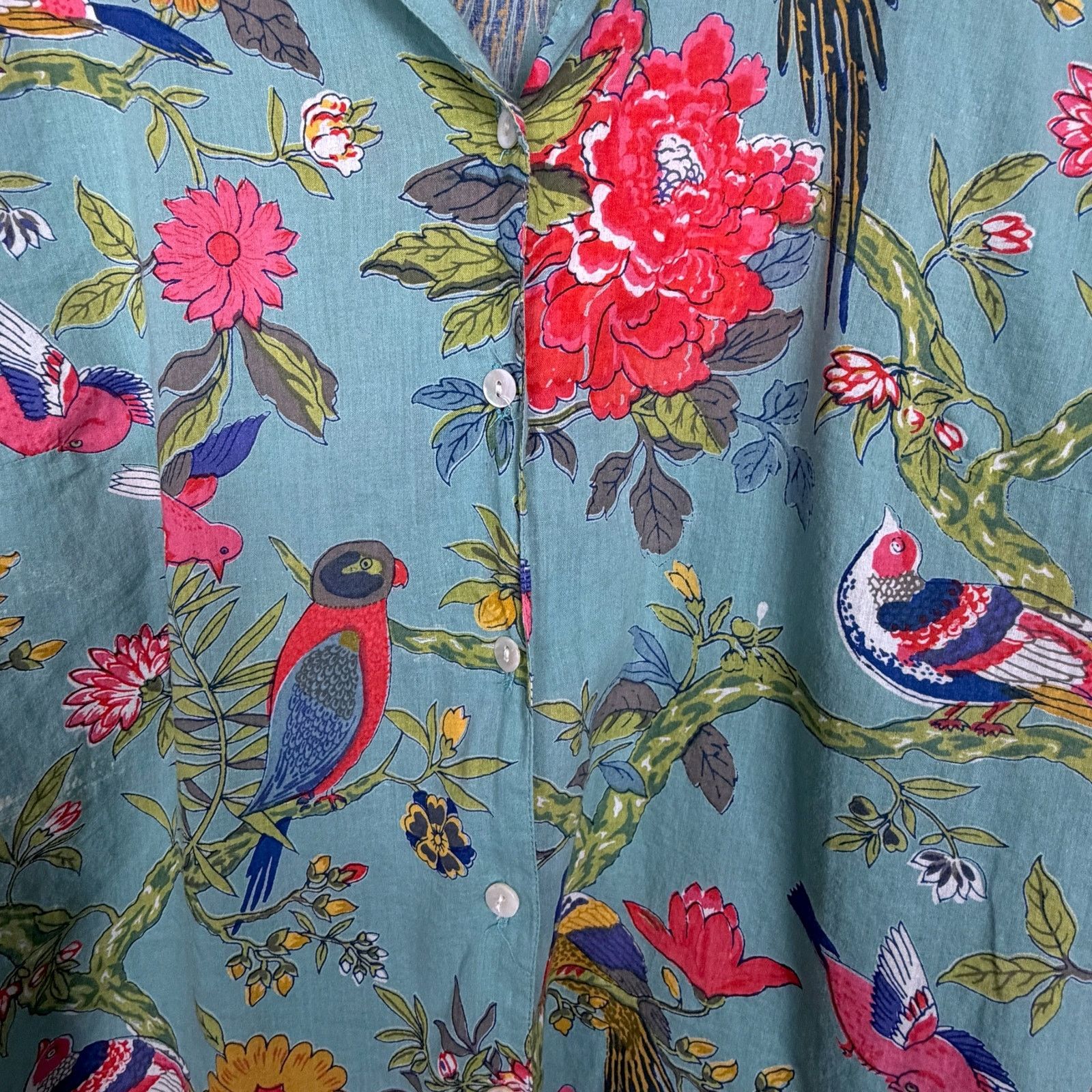 Other Vintage Handprint Turquoise Bird & Floral Women's Blouse Size S / US 4 / IT 40 - 5 Thumbnail