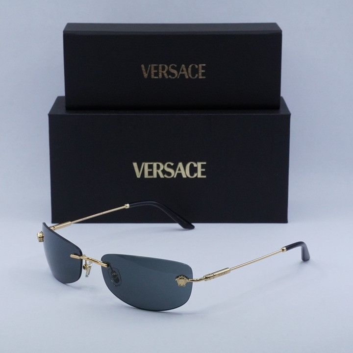 Versace Versace VE2279 100287 Rectangle Sunglasses - Gold Frame Size ONE SIZE - 12 Thumbnail