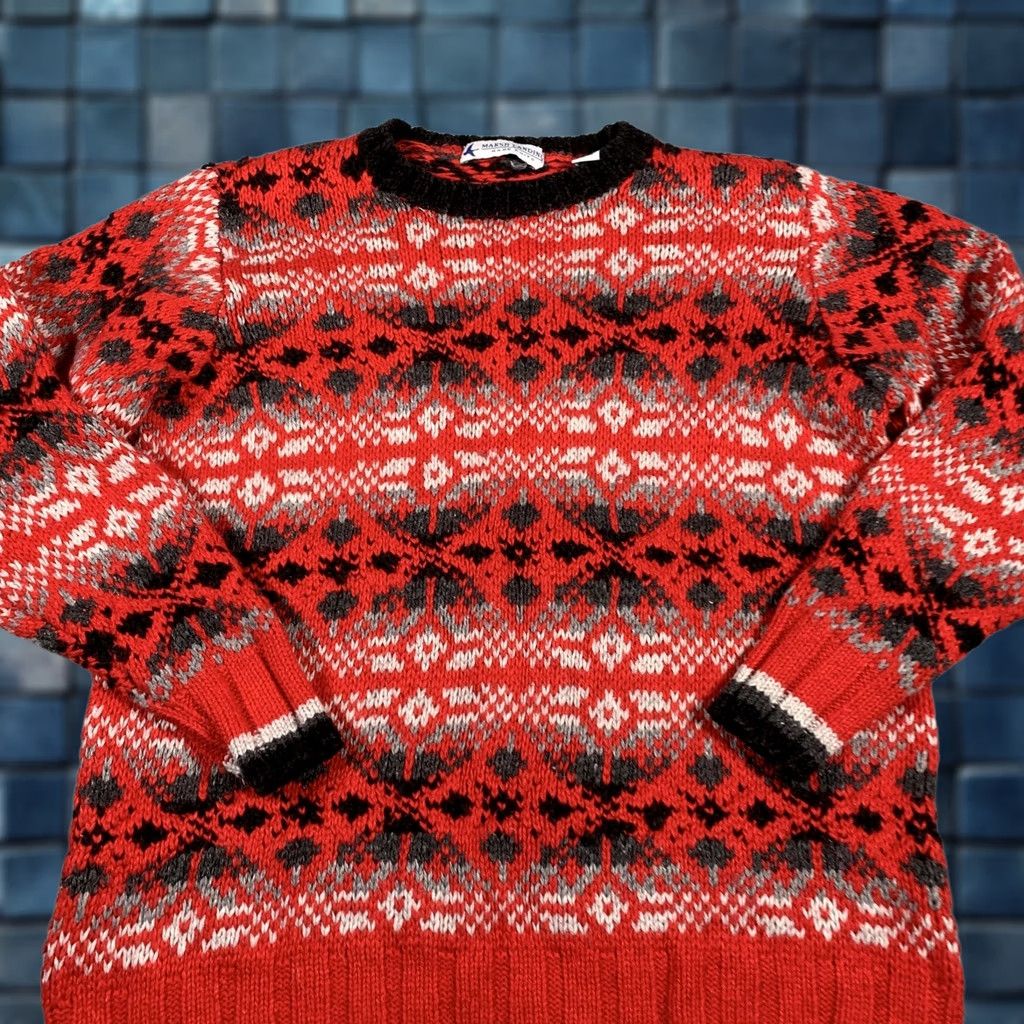 Vintage VINTAGE Marsh Landing Sweater Womens Medium Red Black Fair Isle Hand Knit Crewneck Ramie Size M / US 6-8 / IT 42-44 - 1 Thumbnail