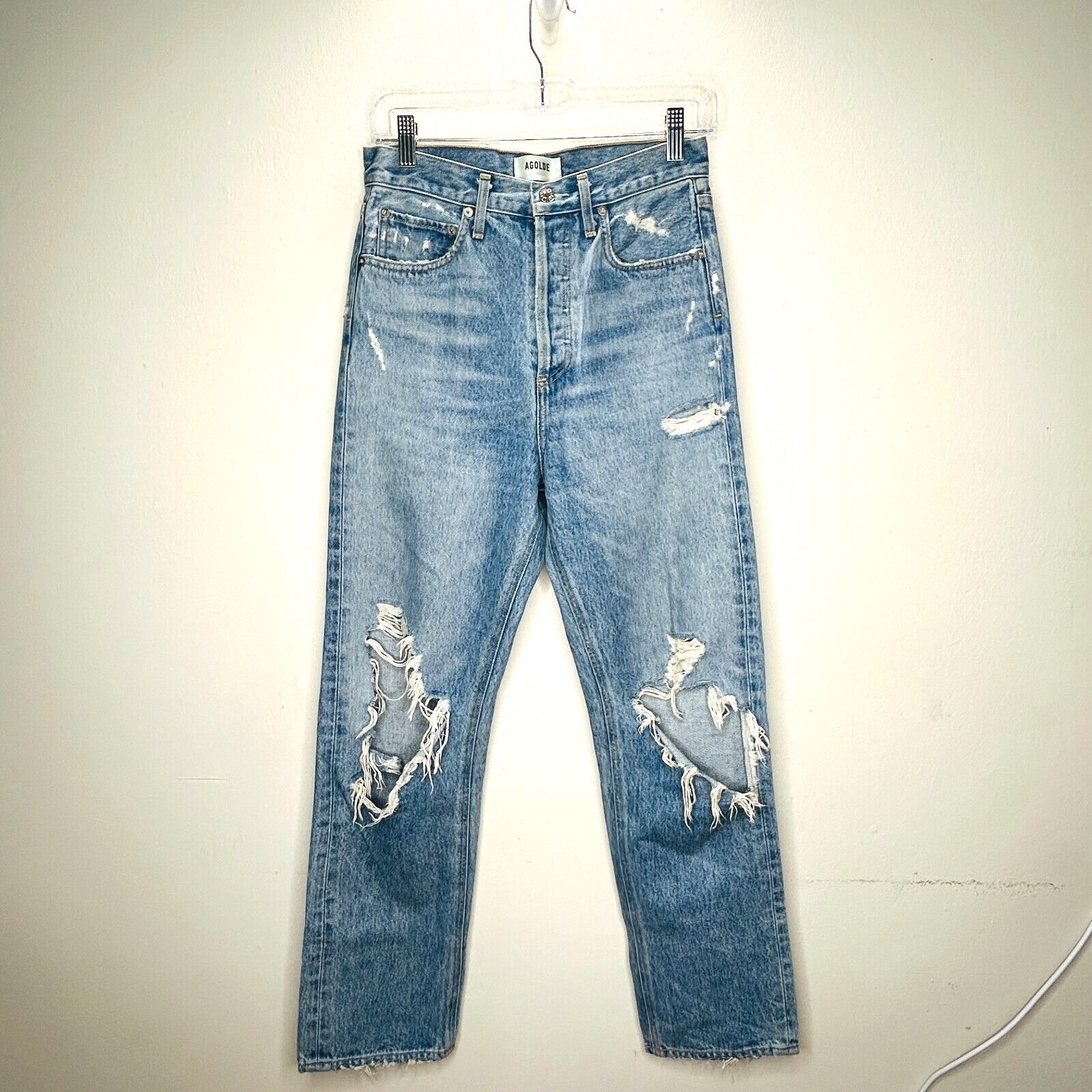 Agolde Agolde Medium Wash Mid Rise Button Fly Straight Jeans 24 Size 24" / US 00 / IT 34 - 1 Thumbnail