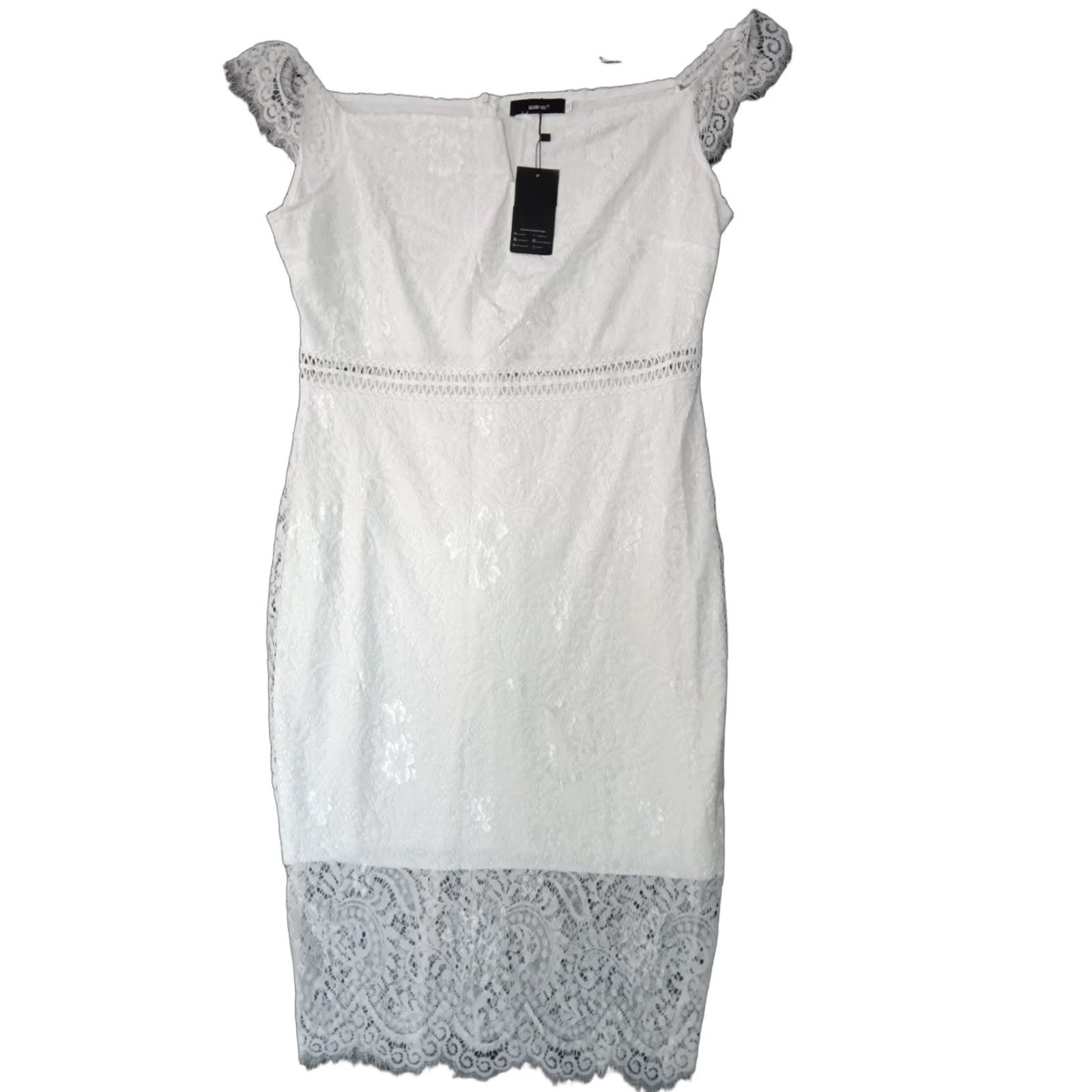 Vintage Allandwell White Lace Dress Women's Sleeveless Strap V-Neck Zip Knee Length Plus Size 2XL Party Cocktail Formal Summer Spring Size XXL / US 16-18 / IT 52-54 - 1 Thumbnail