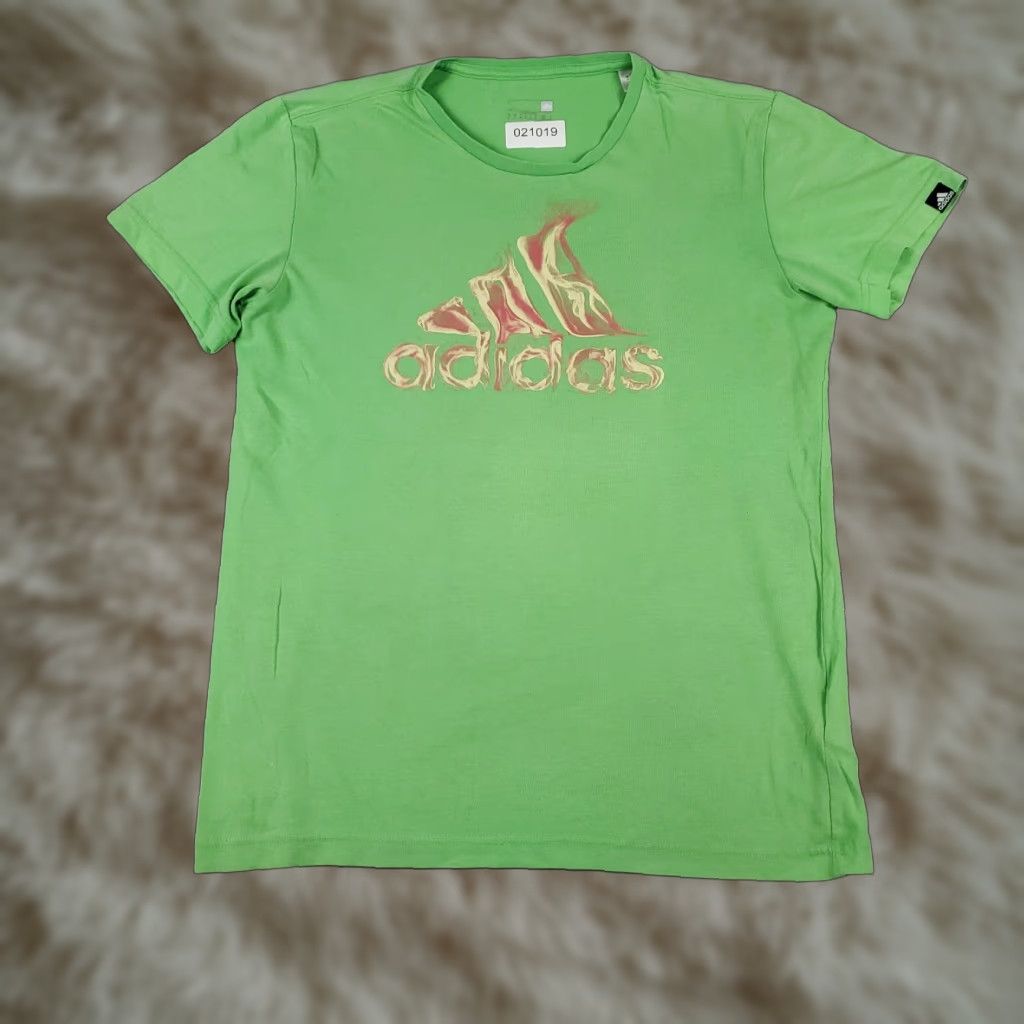 Adidas Adidas T Shirt Mens S Green Fire Logo Short Sleeve Crewneck Cotton Blend Casual Sports Logo Modern Size US S / EU 44-46 / 1 - 1 Thumbnail
