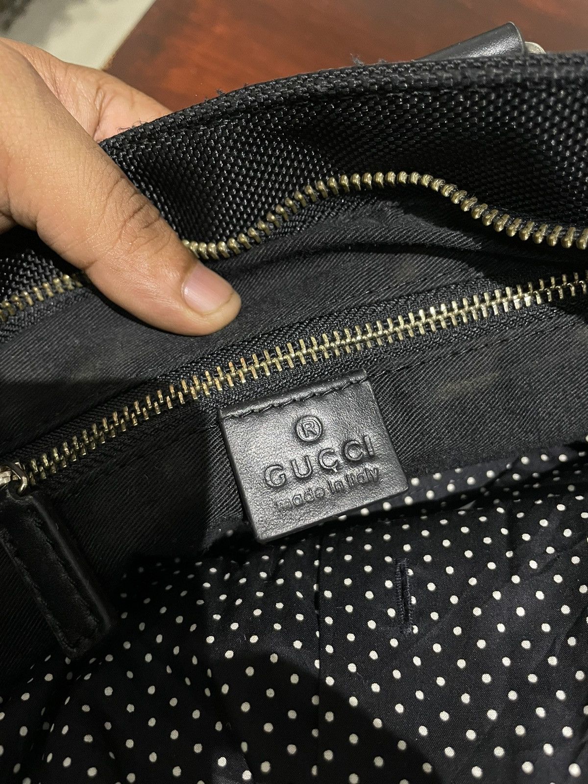 GUCCI BLACK FABRIC TOTE BAG WITH LEATHER HANDLES