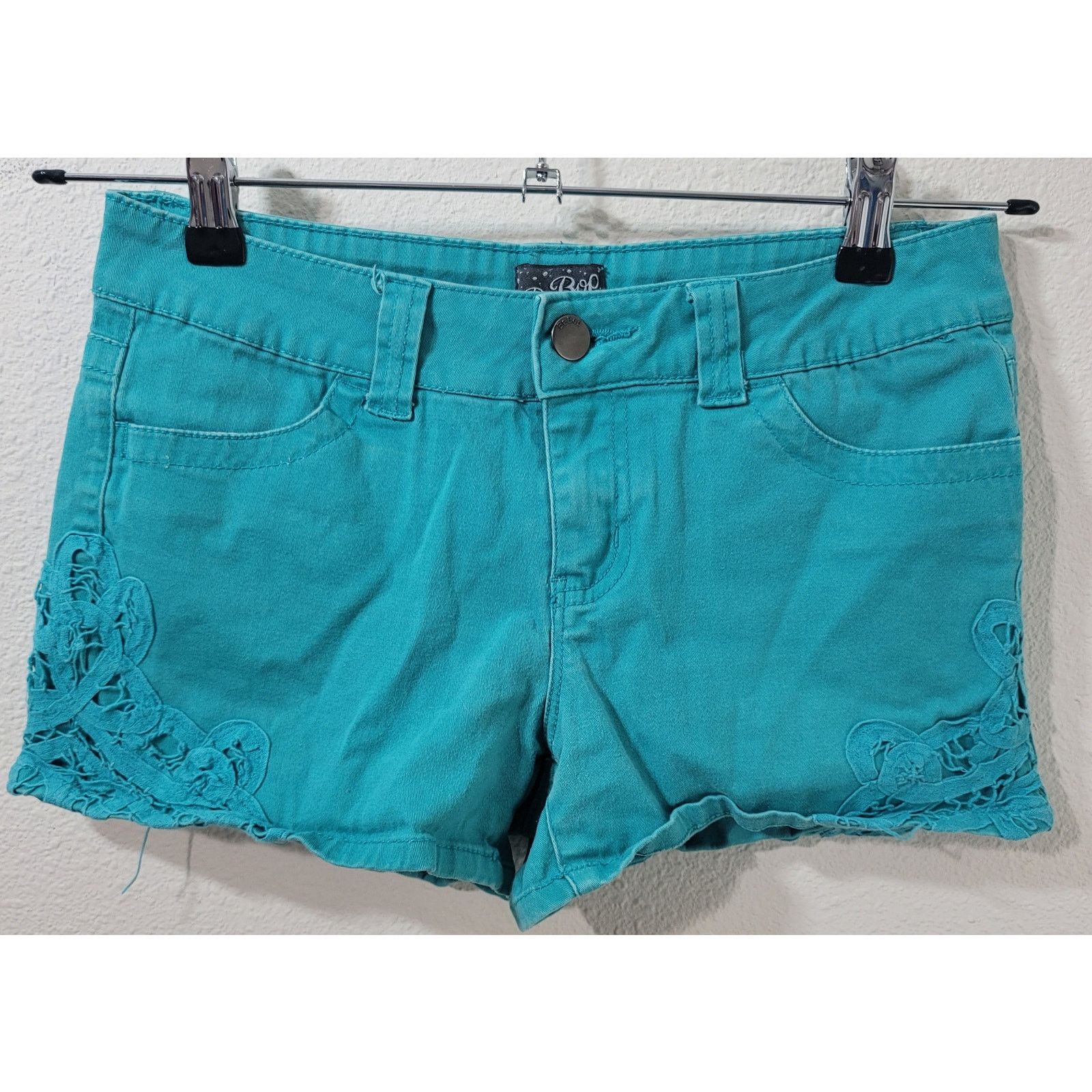 Other BeBop Teal Blue Hot Pants Shorts 3 Flat Front Slashed Pocket Size 28" / US 6 / IT 42 - 1 Thumbnail